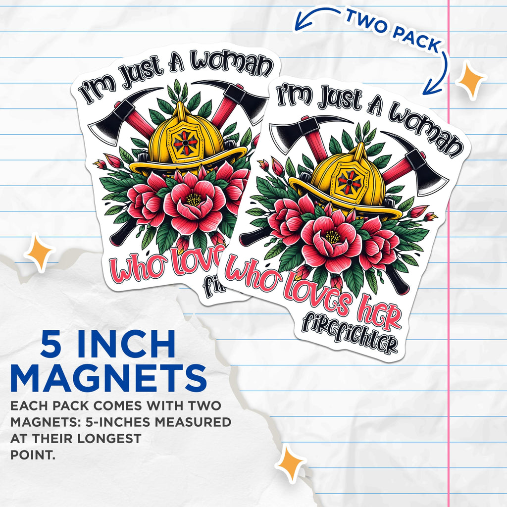 (2 Pack) Firefighter Wife Magnets - Woman Fireman Lover - Emergency Responder Decor - 5" On Longest Side - Premium Magnet - for Cars, Refrigerators, Toolboxes, Lockers - Made in USA - MAG16061