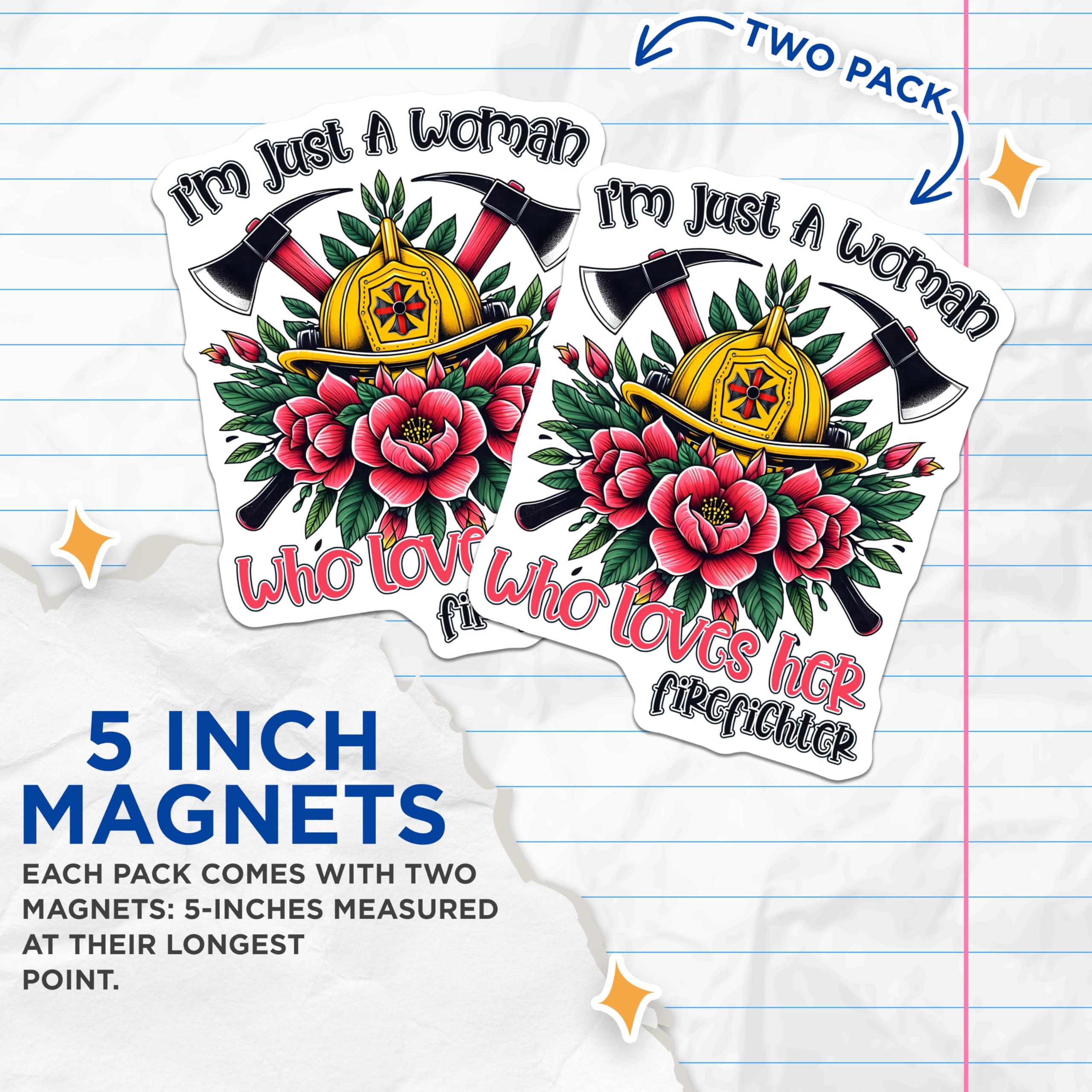 (2 Pack) Firefighter Wife Magnets - Woman Fireman Lover - Emergency Responder Decor - 5" On Longest Side - Premium Magnet - for Cars, Refrigerators, Toolboxes, Lockers - Made in USA - MAG16061