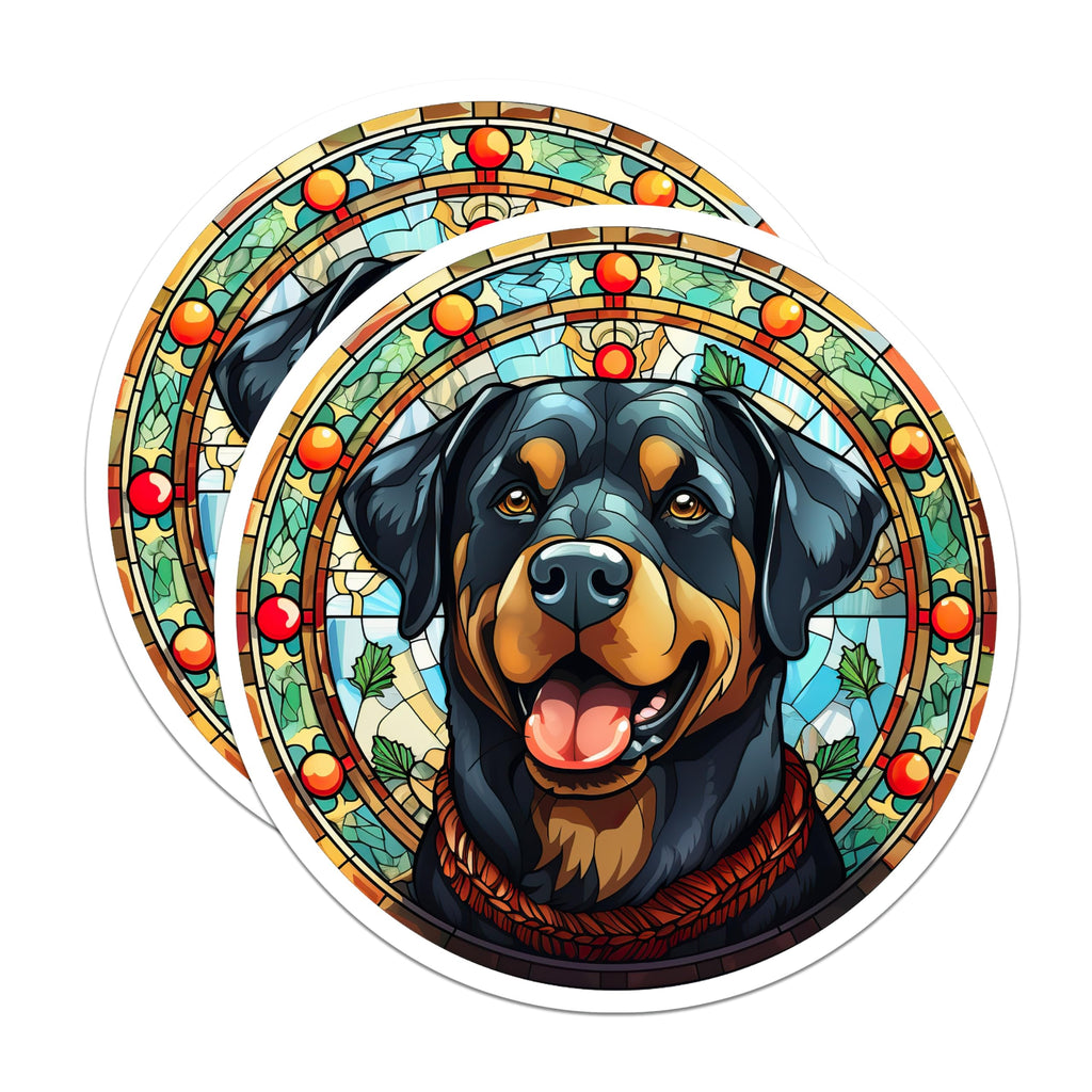 (2 Pack) Stained Glass Rottweiler Magnets - Dog Art Refrigerator Decor - Pet Owner Dog Lover - 5 Inches On Longest Side - Thick Durable Magnet - Made in USA - MAG28722