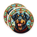 (2 Pack) Stained Glass Rottweiler Magnets - Dog Art Refrigerator Decor - Pet Owner Dog Lover - 5 Inches On Longest Side - Thick Durable Magnet - Made in USA - MAG28722