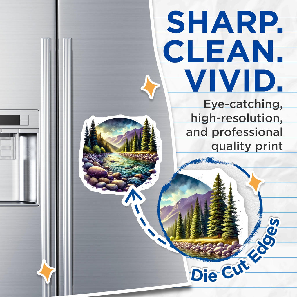 (2 Pack) River Scenery Magnets - Mountain Stream Decor - Nature Illustration Fridge Magnets - 5" On Longest Side - Premium Magnet - for Cars, Refrigerators, Toolboxes, Lockers - Made in USA - MAG18792