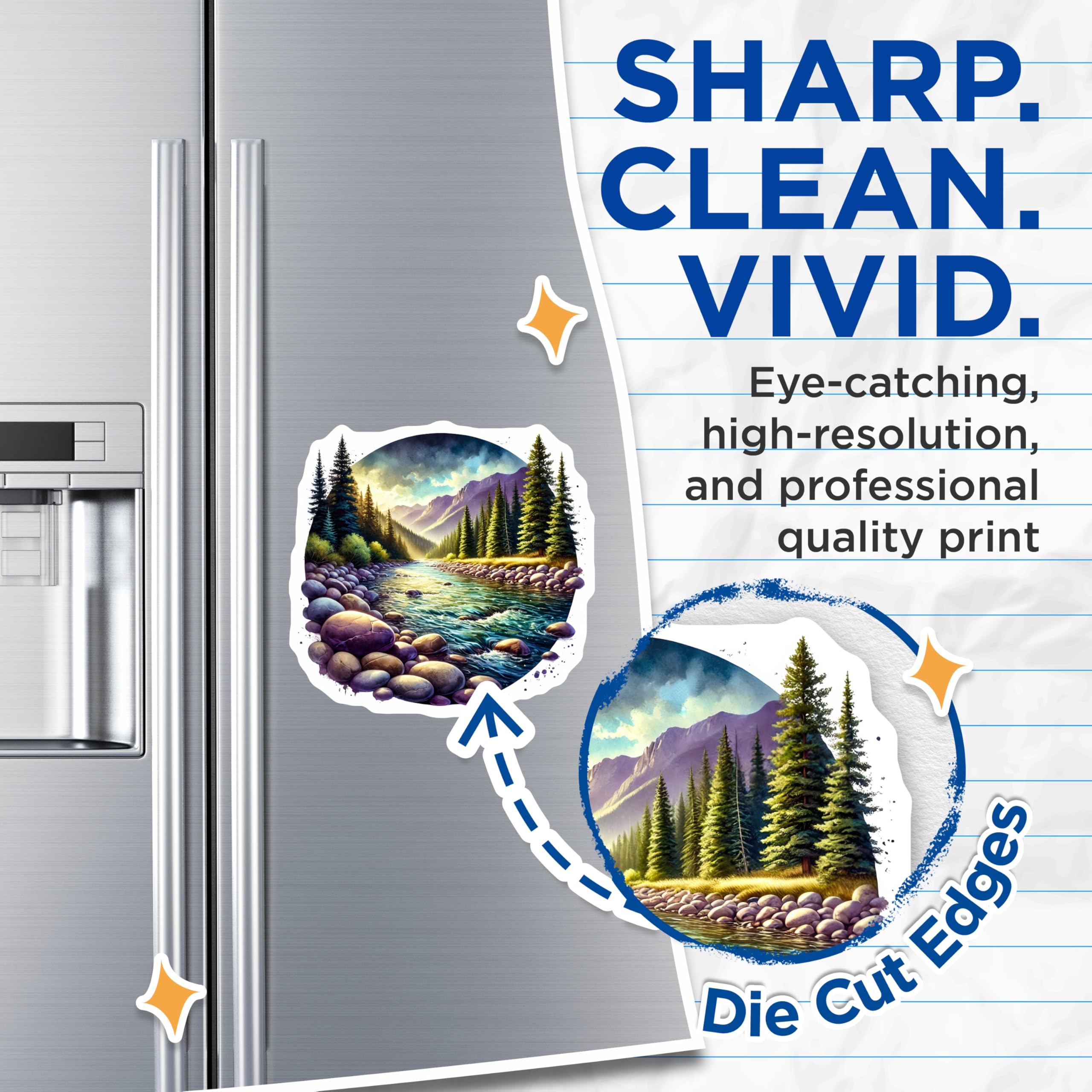 (2 Pack) River Scenery Magnets - Mountain Stream Decor - Nature Illustration Fridge Magnets - 5" On Longest Side - Premium Magnet - for Cars, Refrigerators, Toolboxes, Lockers - Made in USA - MAG18792