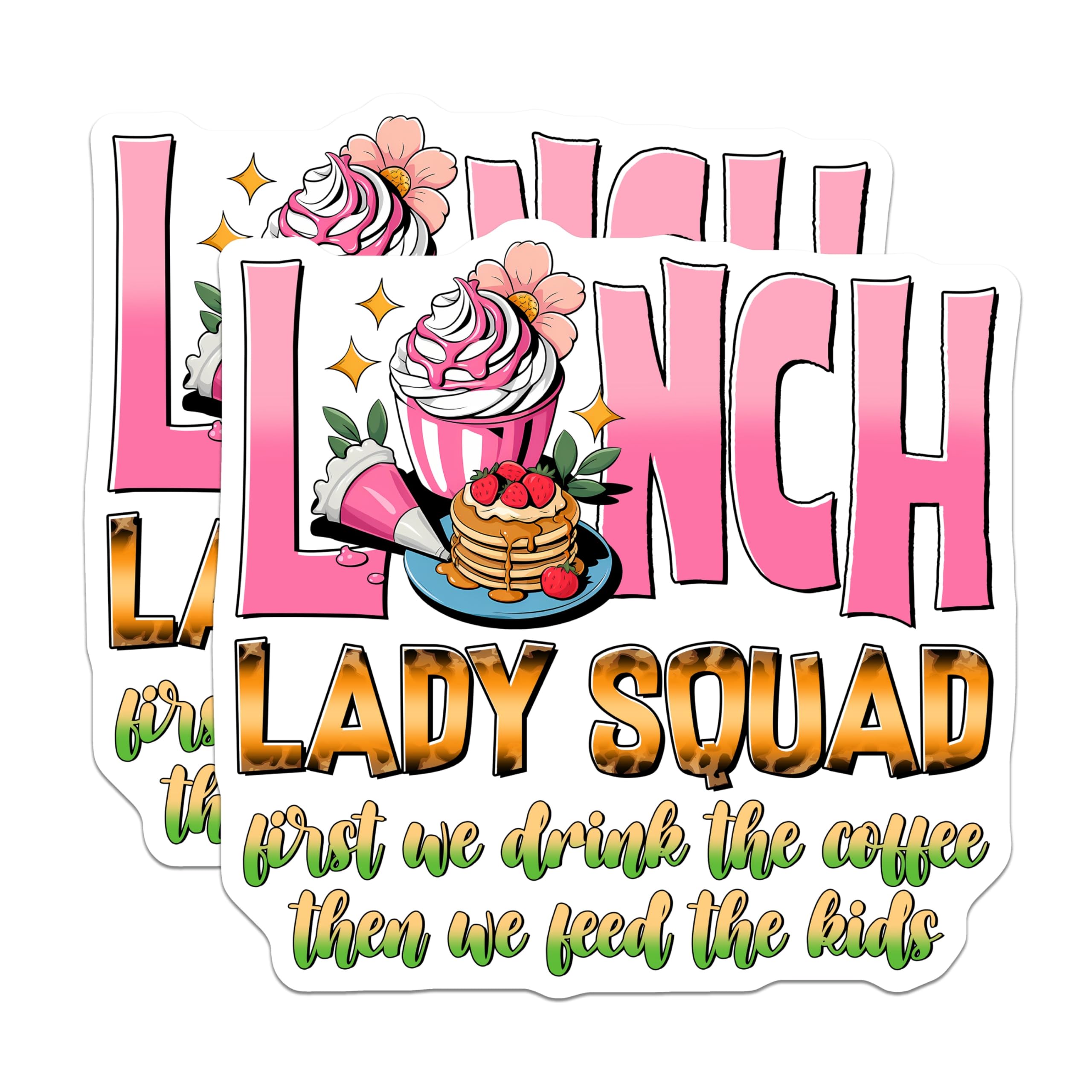 (2 Pack) Lunch Lady Squad Magnets - Funny Mom - Coffee and Pancakes - 5" On Longest Side - Sticks to Smooth Flat Surfaces - Made in USA - MAG11149