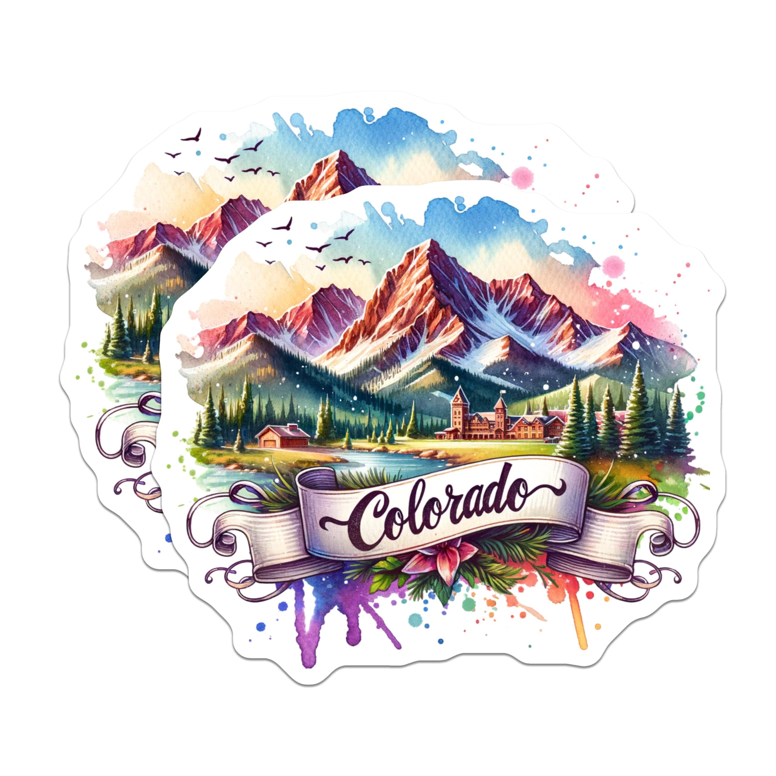(2 Pack) Colorado Mountain Stickers - Scenic Nature Decal - Adventure Wilderness Sticker - 5" On Longest Side - Sticks to Smooth Flat Surfaces - Made in USA - BMCS7012