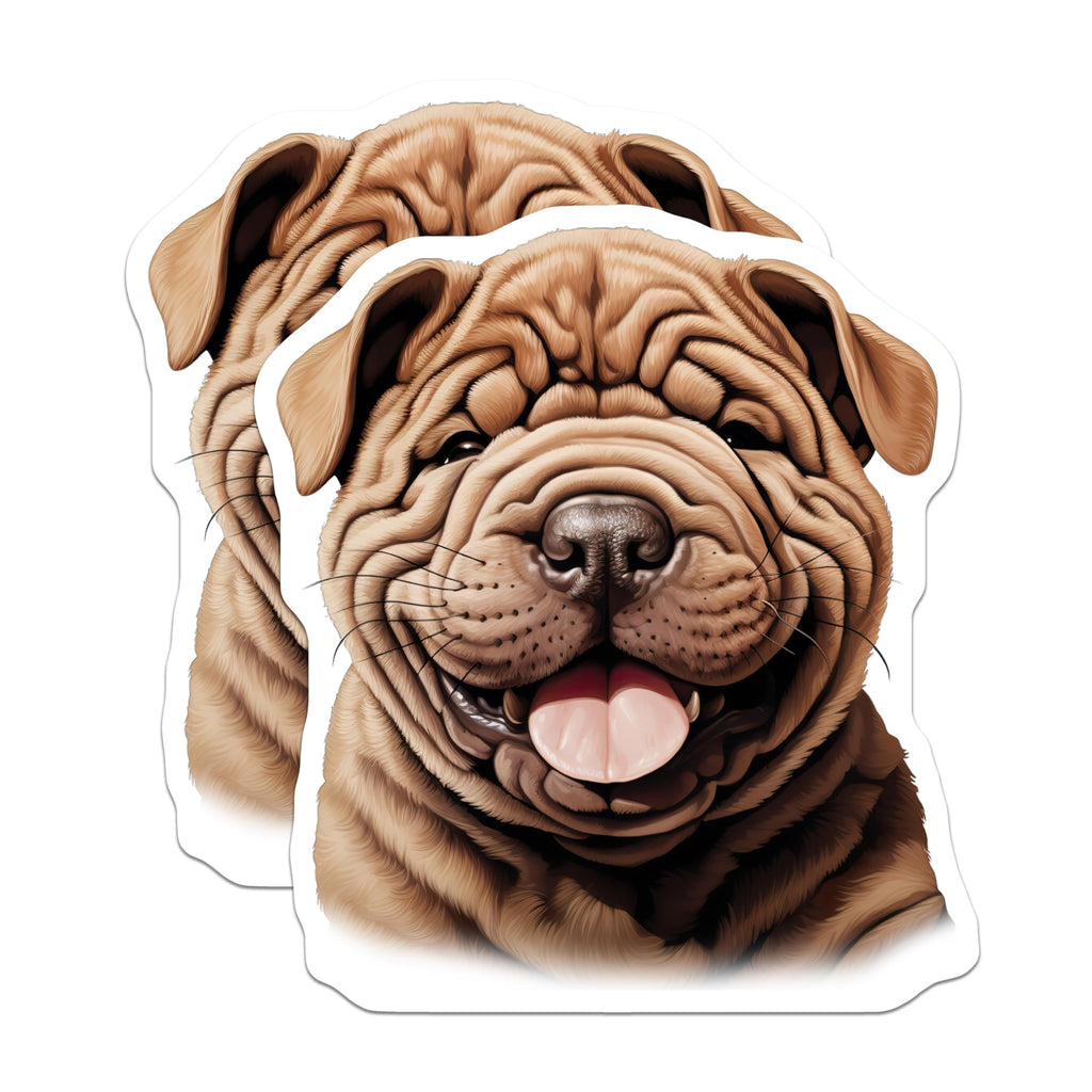 (2 Pack) Shar Pei Dog Magnets - Cute Wrinkly Puppy Face - Pet Lover Animal Decor - Dog Mom Fridge Accent - 5 Inches On Longest Side - Thick Durable Magnet - Made in USA - MAG27132