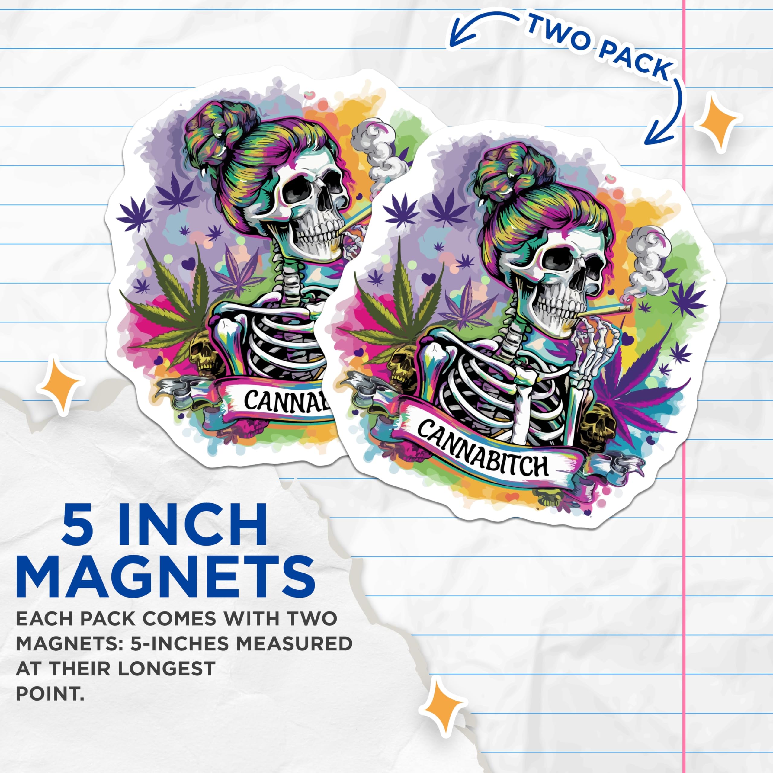 (2 Pack) Cannabitch Skeleton Magnets - Stoner Marijuana Art - 420 Ganja Decor - Funky Cannabis Accent - 5 Inches On Longest Side - Thick Durable Magnet - Made in USA - MAG20664
