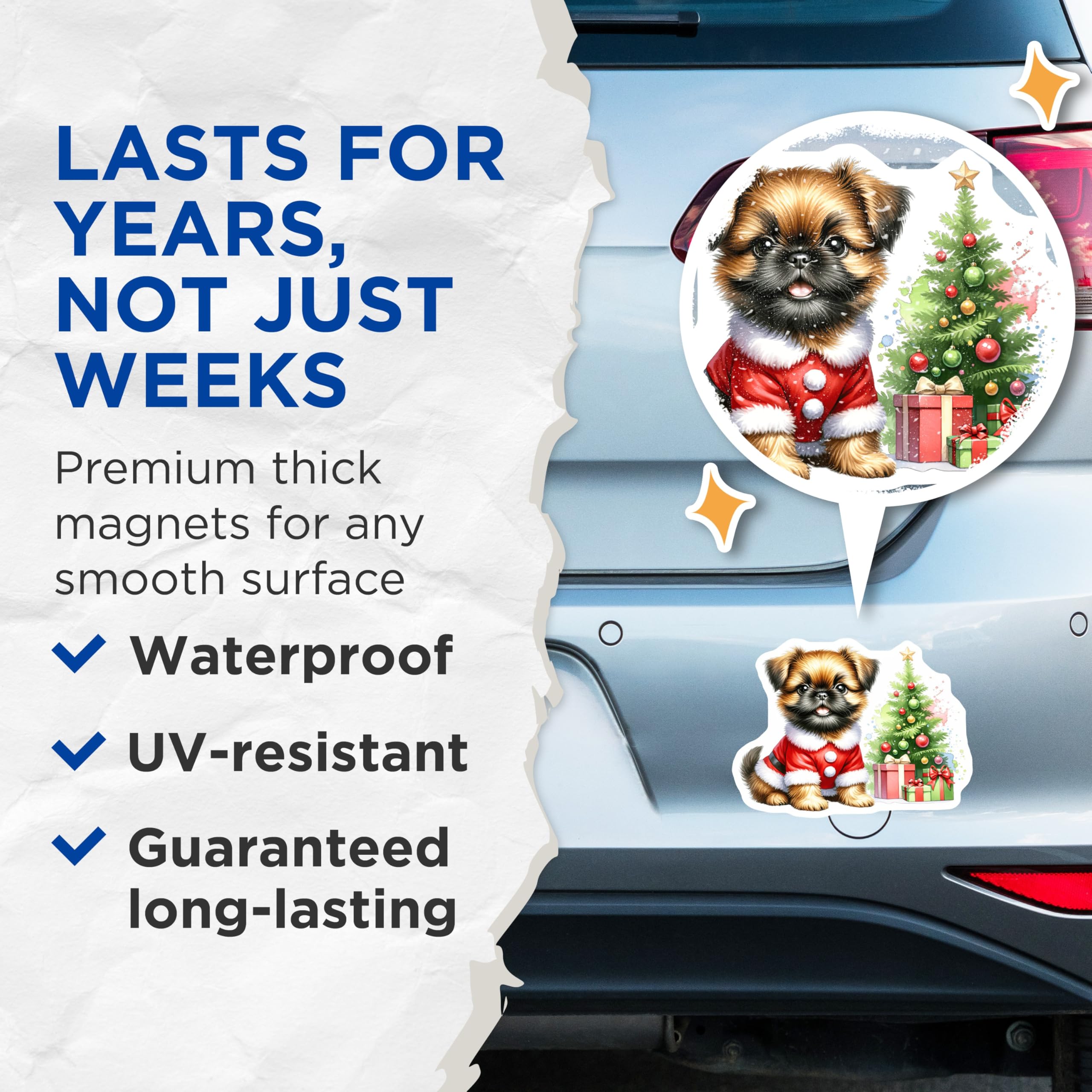 (2 Pack) Christmas Dog Magnets - Santa Puppy Pet Decor - Festive Holiday Fridge Magnets - 5 Inches On Longest Side - Thick Durable Magnet - Made in USA - MAG27753