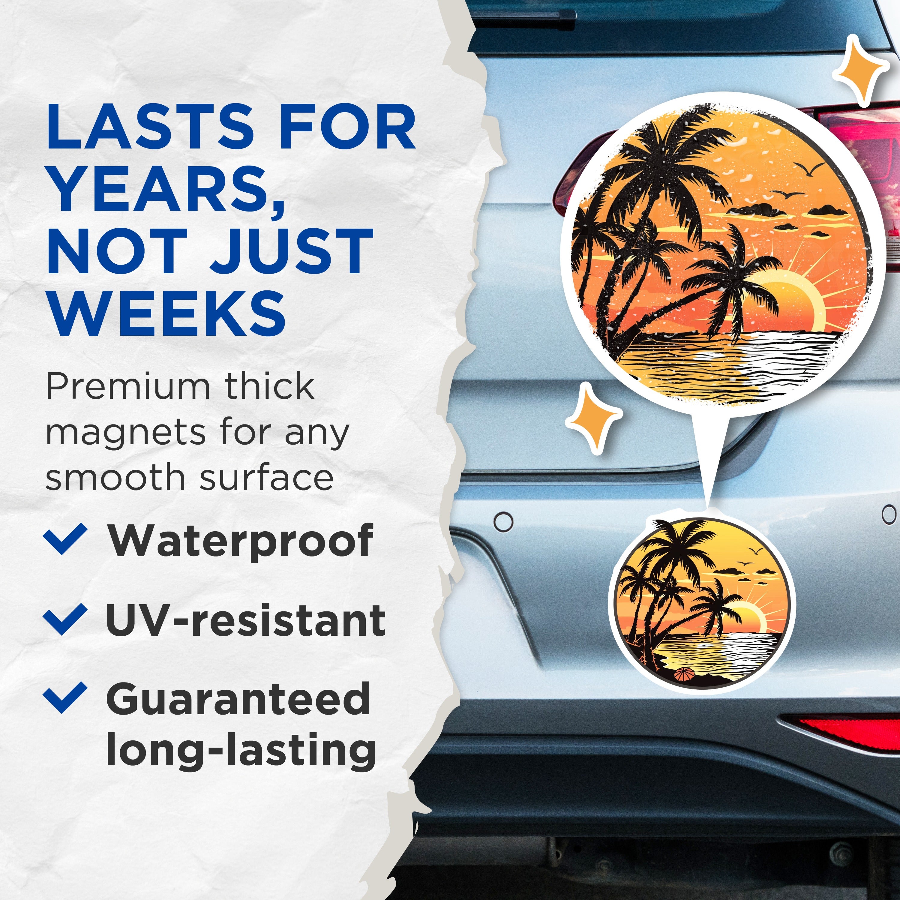 (2 Pack) Tropical Sunset Magnets - Beach Palm Tree Ocean View - Summer Vacation Travel Theme Refrigerator Decor - 5 Inches On Longest Side - Thick Durable Magnet - Made in USA - MAG36502