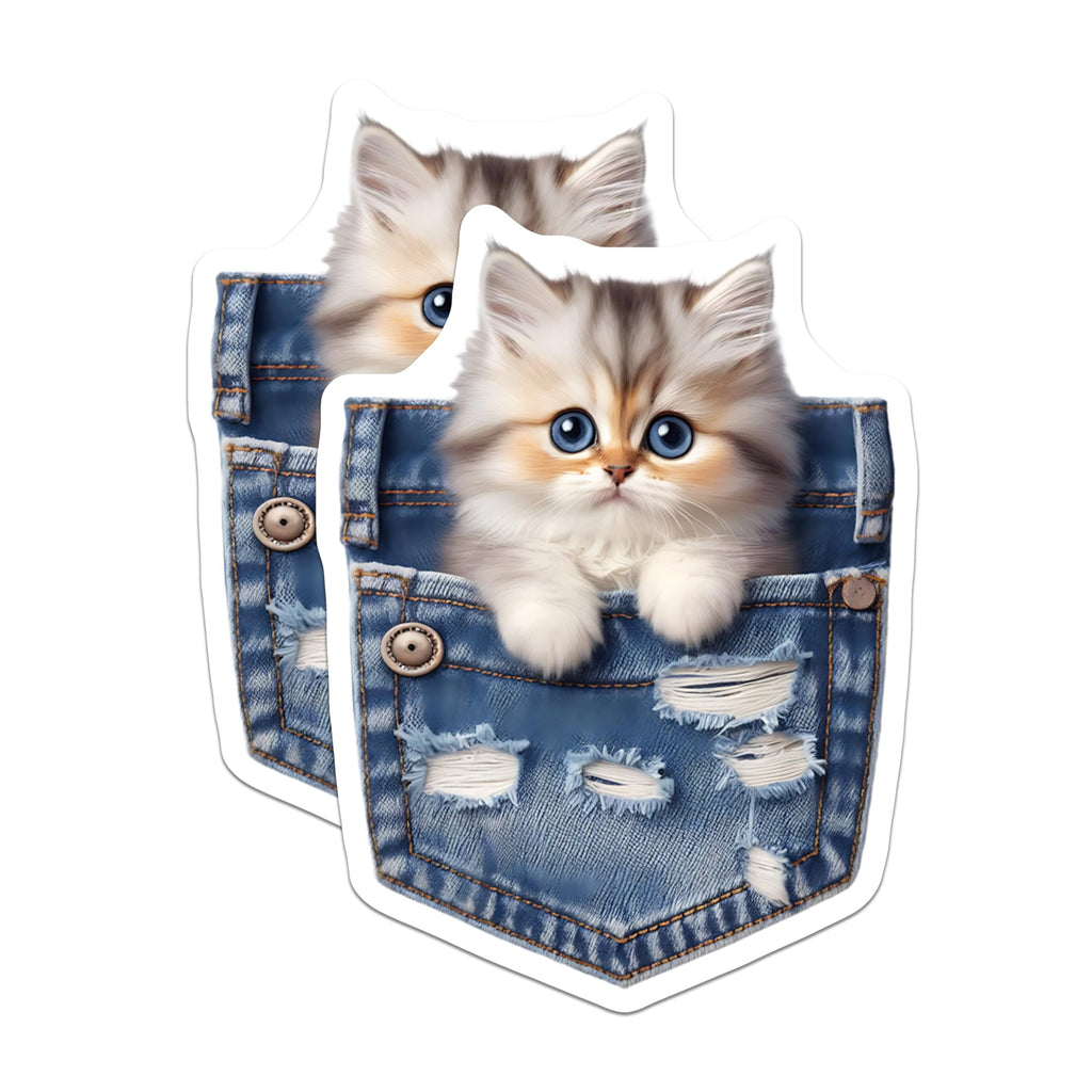 (2 Pack) Kitten Stickers - Pocket Cat Decals - Cute Animal Stickers - 5" On Longest Side - Sticks to Smooth Flat Surfaces - Made in USA - BMCS14792