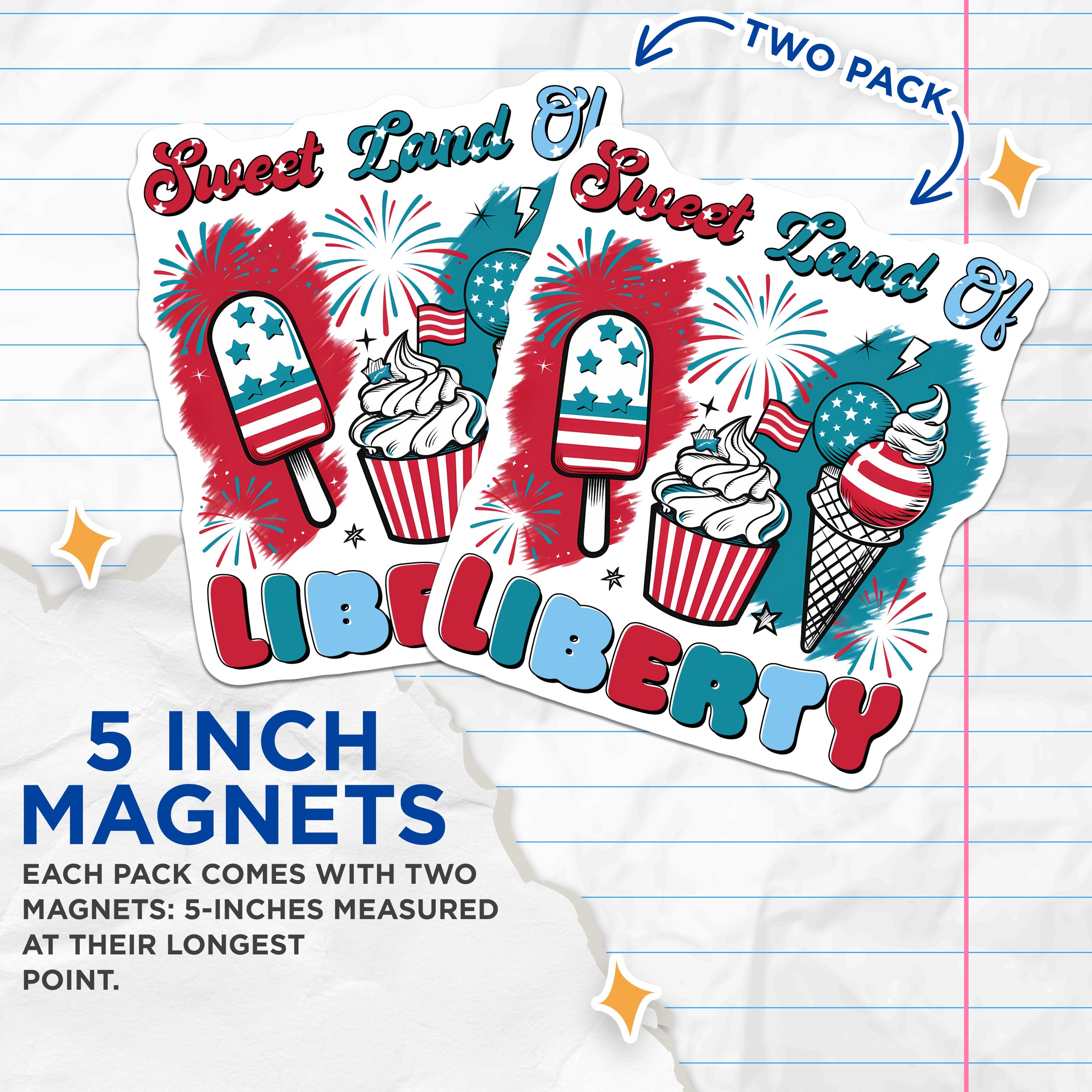 (2 Pack) Patriotic Magnets - Sweet Land Liberty Fridge Decor - Fourth of July Kitchen Accents - 5 Inches On Longest Side - Thick Durable Magnet - Made in USA - MAG39168