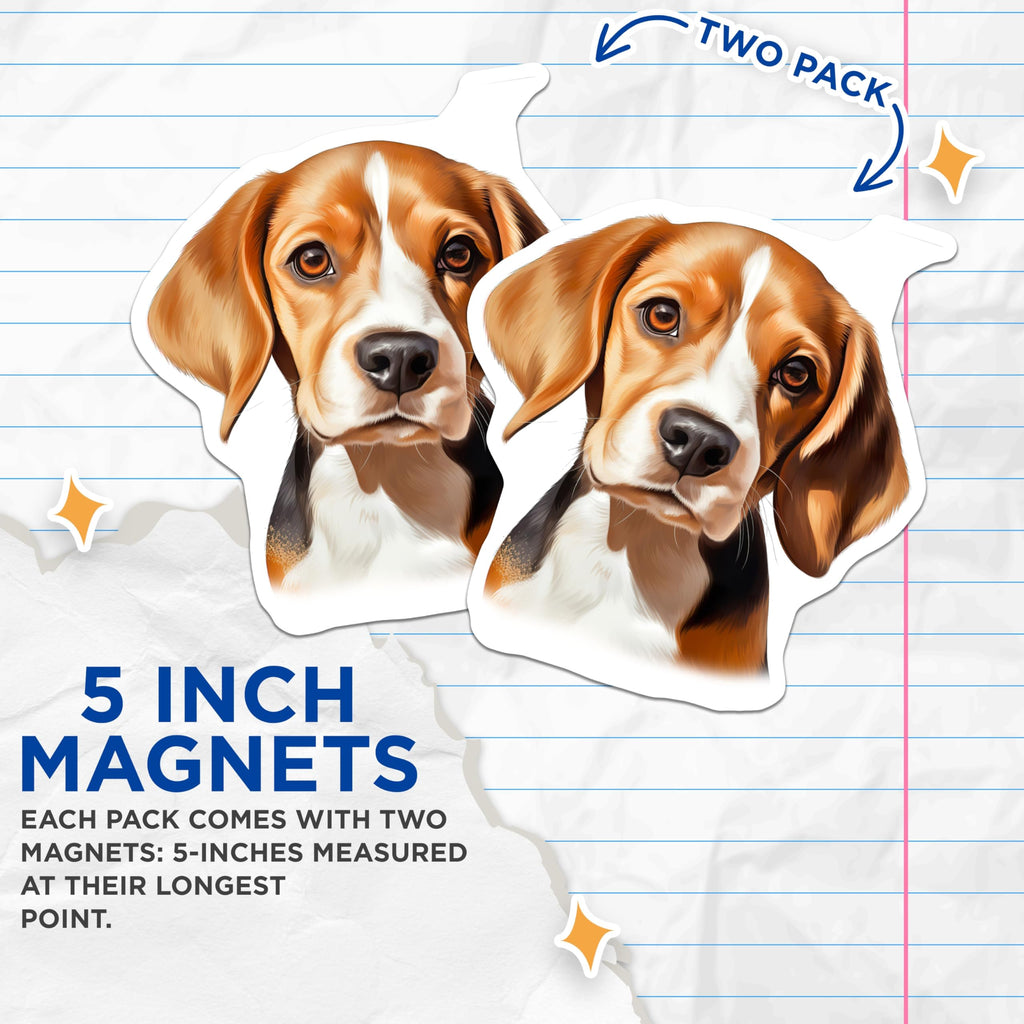 (2 Pack) Beagle Puppy Magnets - Cute Dog Lover Fridge Decor - Pet Animal Enthusiast Accessory - 5 Inches On Longest Side - Thick Durable Magnet - Made in USA - MAG27786