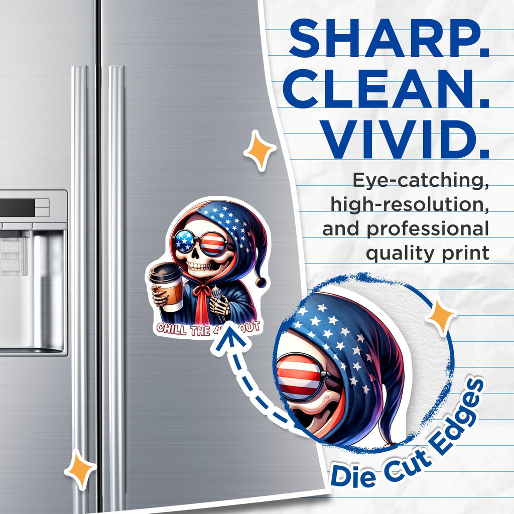 (2 Pack) Chill The 4th Out Magnets - Skeleton with Sunglasses - Patriotic DÃƒÂ©cor for Independence Day - 5" On Longest Side - for Cars, Fridges, Toolboxes - Made in USA - MAG7921