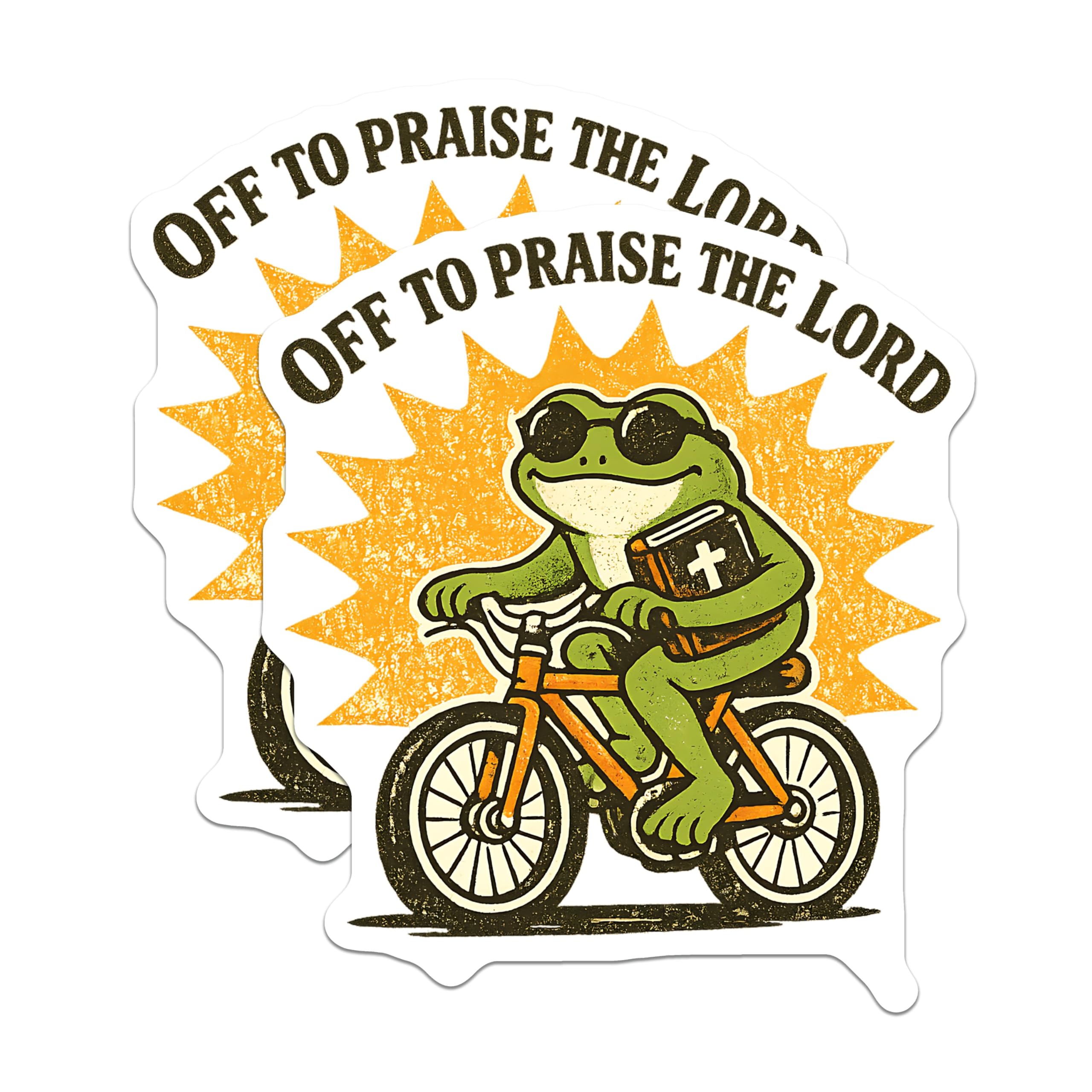 (2 Pack) Frog Bicycle Magnets - Off to Praise The Lord - Christian Faith Decor - 5 Inches On Longest Side - Thick Durable Magnet - Made in USA - MAG22151