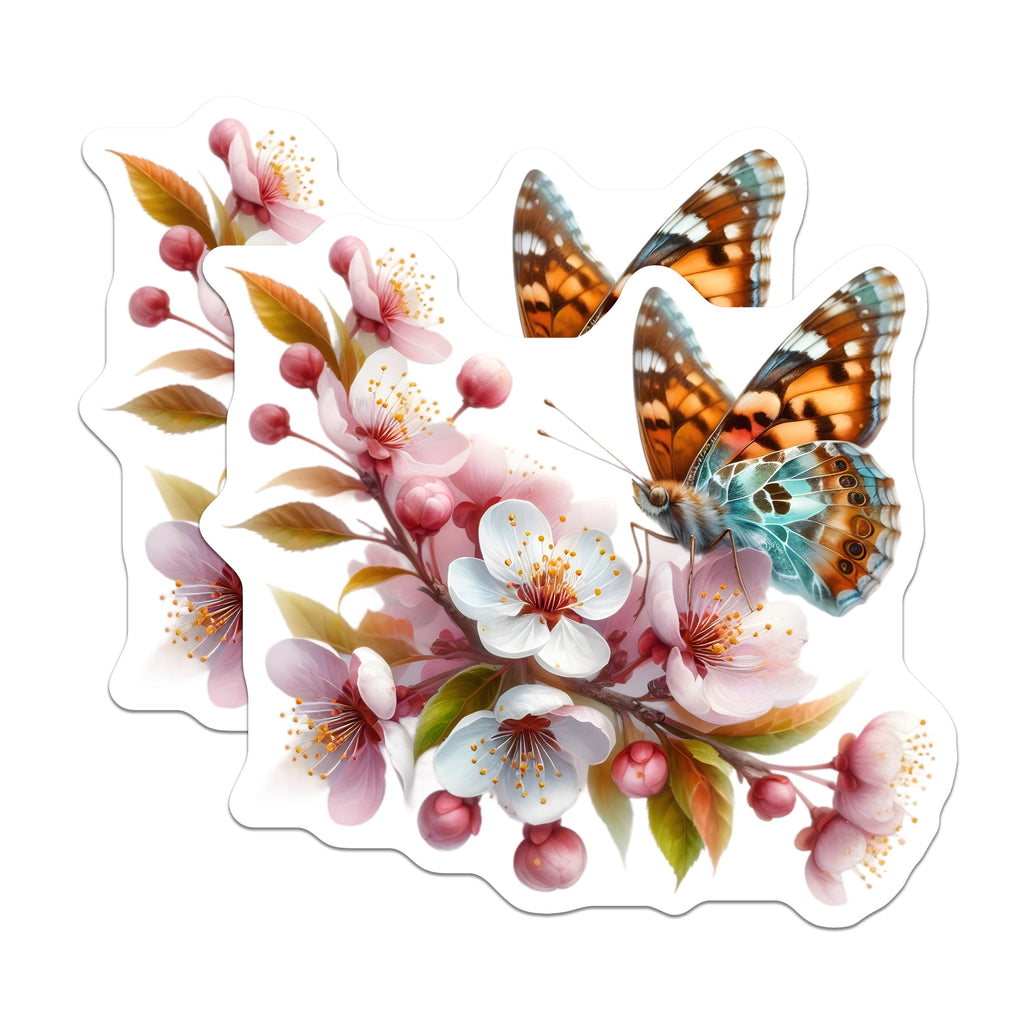 (2 Pack) Cherry Blossom Butterfly Magnets - Spring Floral Decor - Nature Aesthetic Accent - 5 Inches On Longest Side - Thick Durable Magnet - Made in USA - MAG38583