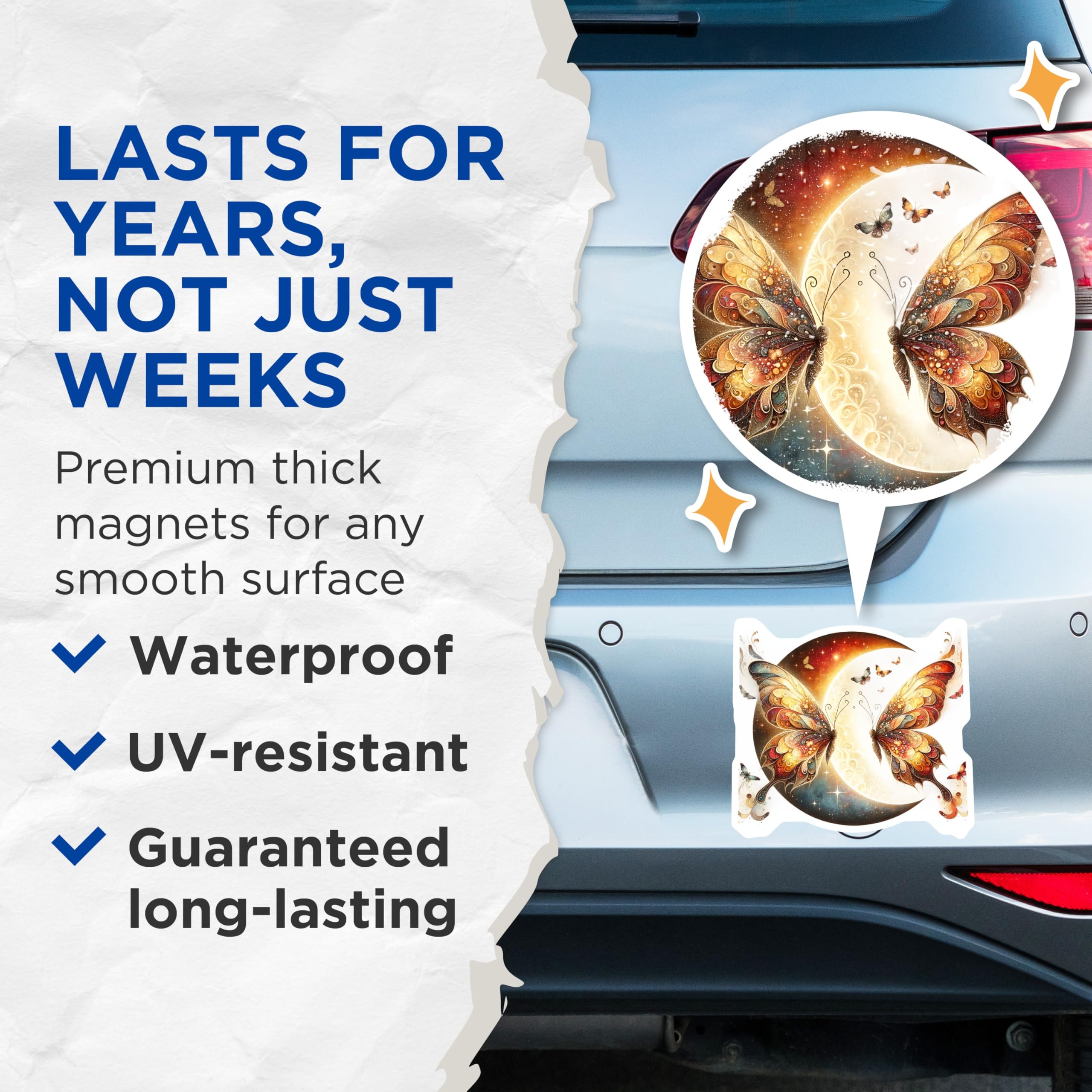 (2 Pack) Butterfly Wings Magnets - Celestial Moon Decor - Decorative Fridge Magnets - 5" On Longest Side - Premium Magnet - for Cars, Refrigerators, Toolboxes, Lockers - Made in USA - MAG14597