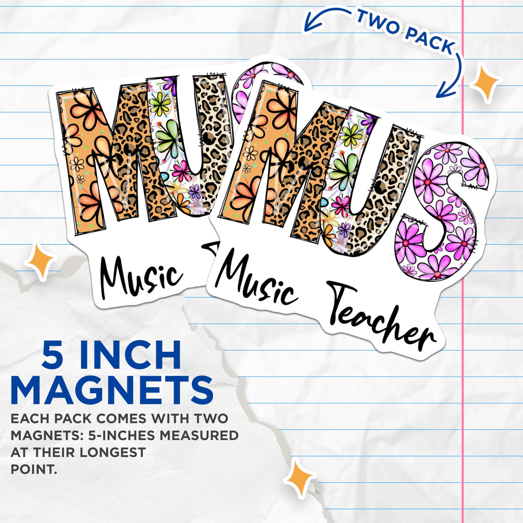 (2 Pack) Music Teacher Magnets - Floral Pattern - Cute Refrigerator Magnets - 5" On Longest Side - Premium Magnet - for Cars, Refrigerators, Toolboxes, Lockers - Made in USA - MAG14038