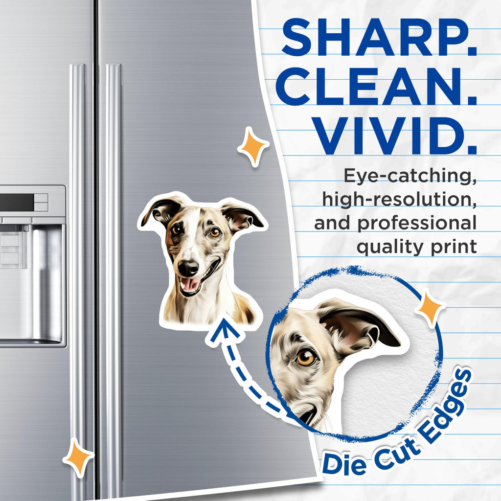 (2 Pack) Whippet Dog Magnets - Sighthound Pet Lover Decor - Cute Animal Refrigerator Locker Display for Dog Owners - 5 Inches On Longest Side - Thick Durable Magnet - Made in USA - MAG28692