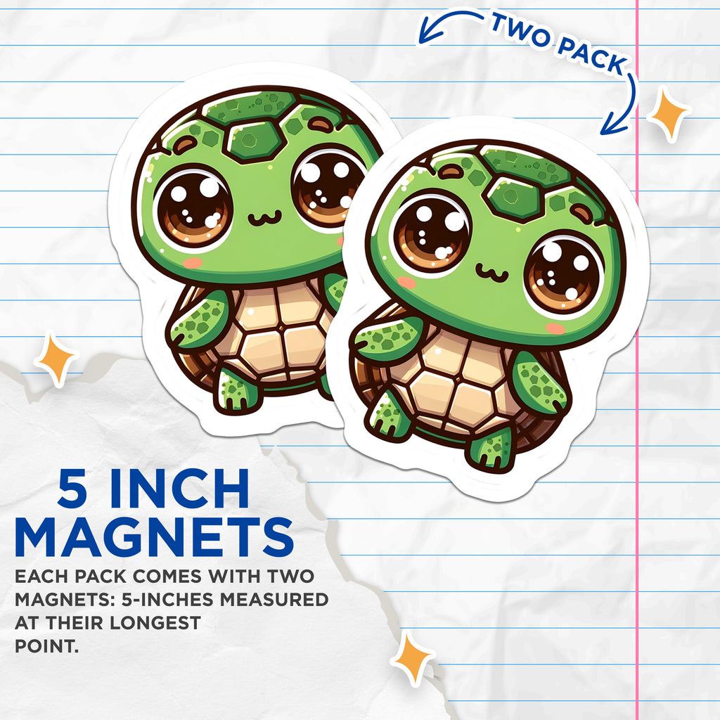 (2 Pack) Cute Turtle Magnets - Kawaii Sea Turtle - Baby Animal Decor - Ocean Critter Fridge Locker Accent - 5 Inches On Longest Side - Thick Durable Magnet - Made in USA - MAG37372