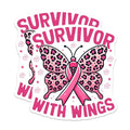 (2 Pack) Survivor with Wings Stickers - Pink Ribbon - Leopard Butterfly - 5" On Longest Side - Sticks to Smooth Flat Surfaces - Made in USA - BMCS5808