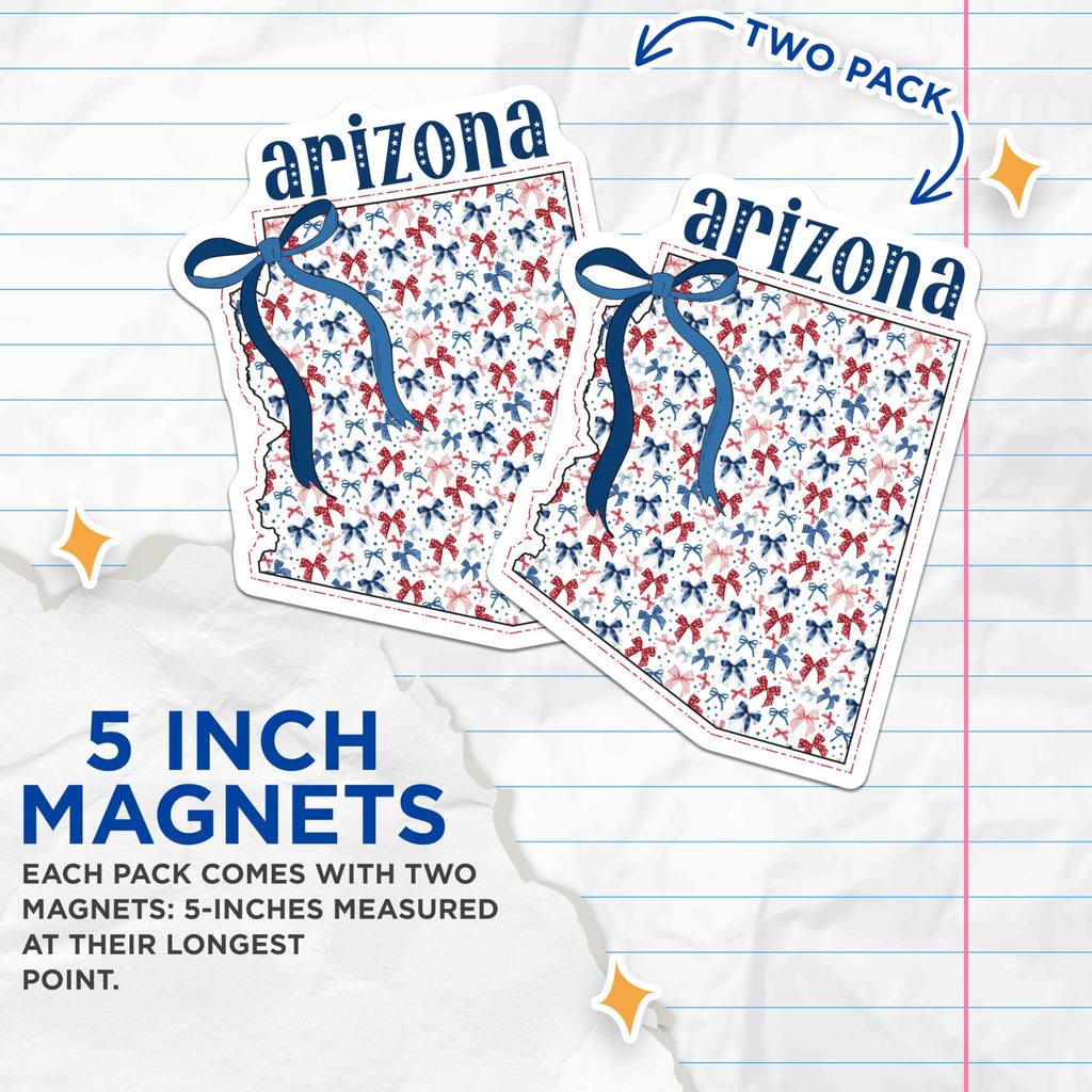 (2 Pack) Arizona Magnets - Bows and Stars Magnet - State Souvenir - 5" On Longest Side - Premium Magnet - for Cars, Refrigerators, Toolboxes, Lockers - Made in USA - MAG18851