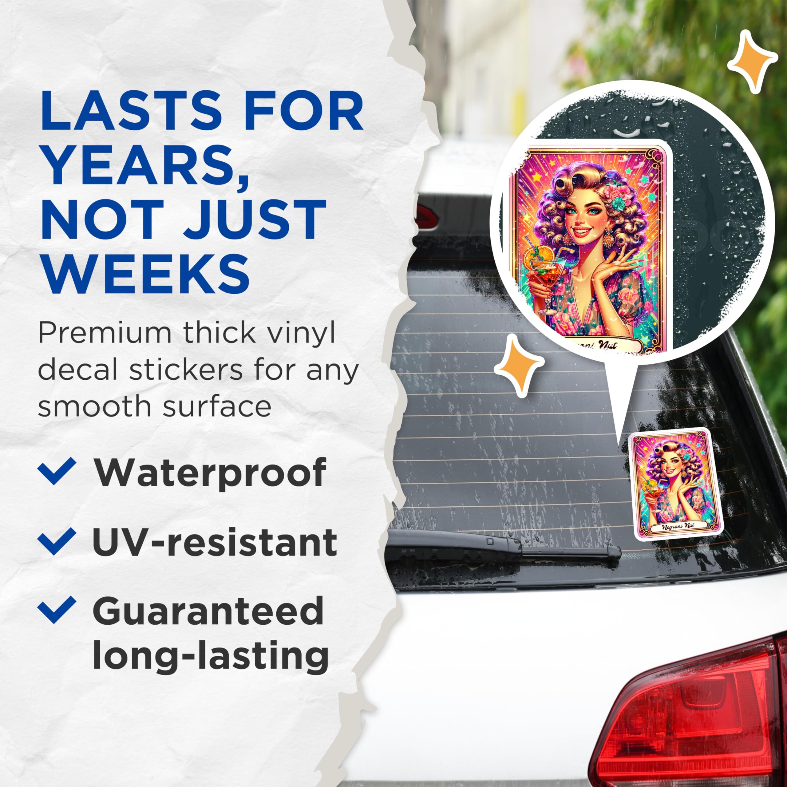 (2 Pack) Negroni Nut Stickers - Retro Cocktail Woman - Vibrant Pinup Art - Happy Hour Decor - 5" On Longest Side - Sticks to Smooth Flat Surfaces - Made in USA - BMCS20564