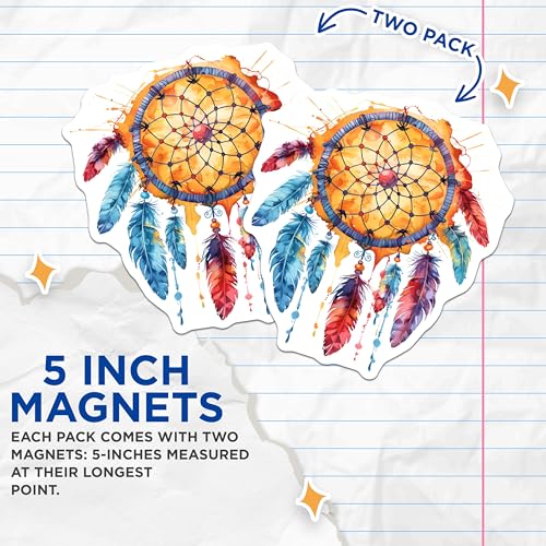 (2 Pack) Dream Catcher Magnets Magnets - Colorful Dreamcatcher Art - 5" On Longest Side - Made in USA - Sticks to Refrigerators & Metal Surfaces - MAG8868