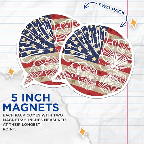 (2 Pack) American Flag Seashells Magnets Magnets - Beach Decor - Coastal Theme - 5" On Longest Side - Made in USA - Sticks to Refrigerators & Metal Surfaces - MAG8971