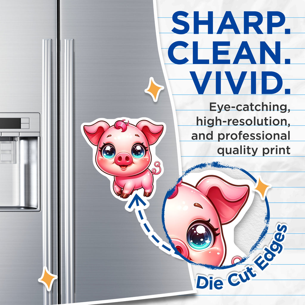 (2 Pack) Cute Baby Pig Magnets - Kawaii Farm Animal - Refrigerator Locker Office Decor - 5 Inches On Longest Side - Thick Durable Magnet - Made in USA - MAG36645
