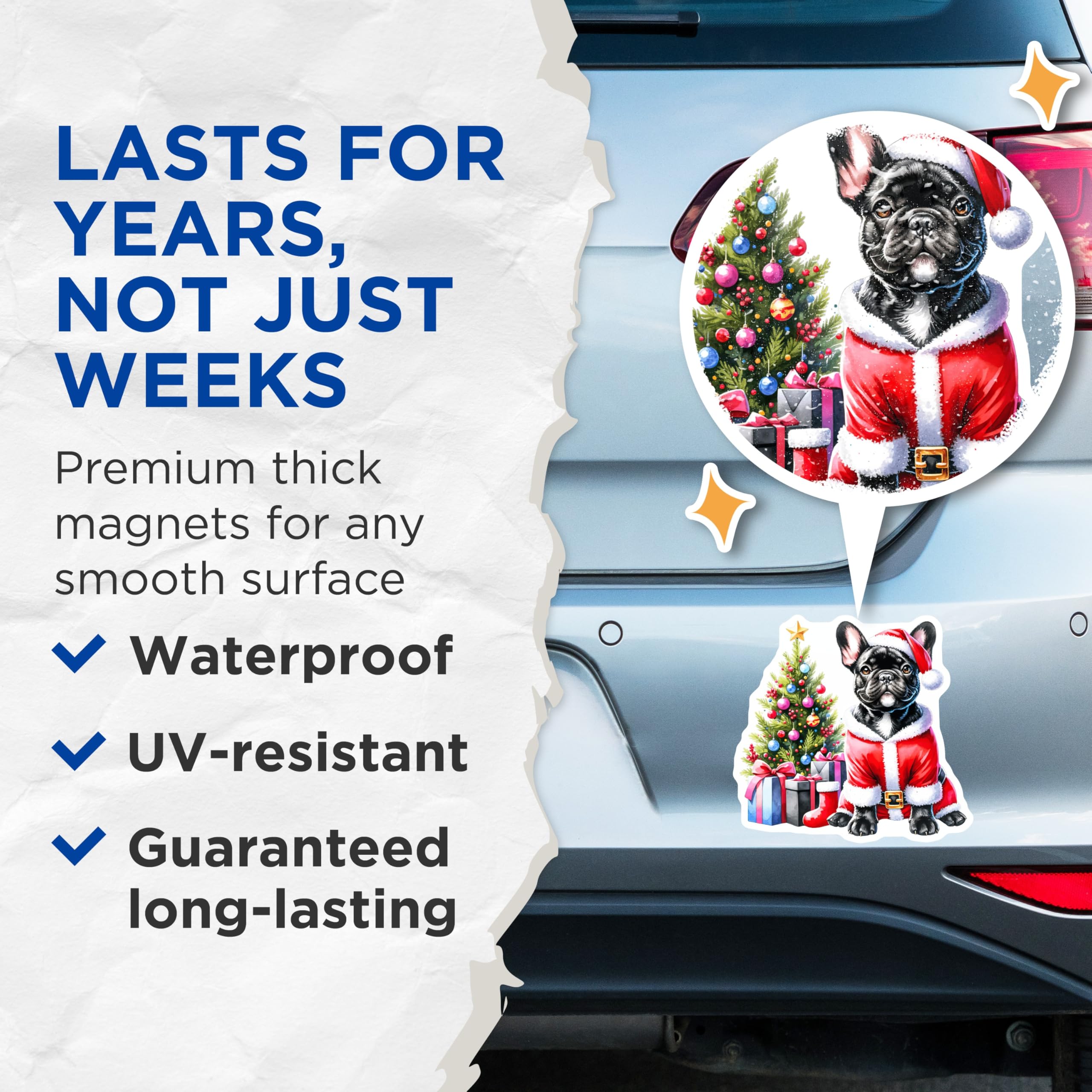 (2 Pack) French Bulldog Christmas Magnets - Santa Frenchie Decor - Holiday Dog Lover Pet - 5 Inches On Longest Side - Thick Durable Magnet - Made in USA - MAG27713