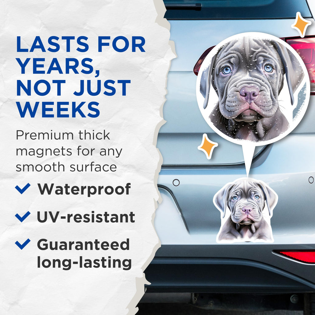 (2 Pack) Neapolitan Mastiff Puppy Magnets - Wrinkly Dog Lover Decor - Blue Eyed Dog Art - 5 Inches On Longest Side - Thick Durable Magnet - Made in USA - MAG26534