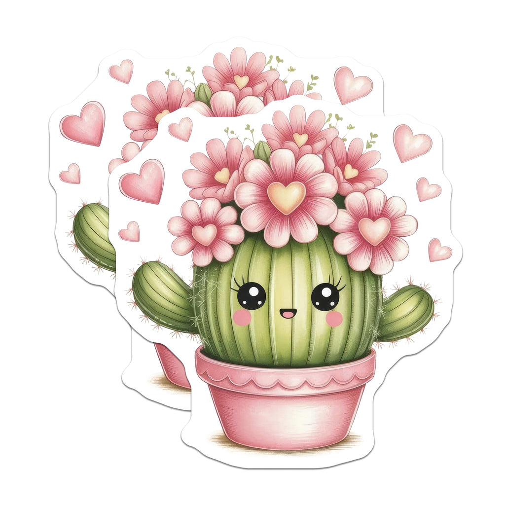 (2 Pack) Kawaii Cactus Magnets - Cute Succulent Plant Fridge Decor - Pink Flower Home Accent - Valentine's Day Locker Art - 5" - Durable Magnet - Made in USA - MAG38997