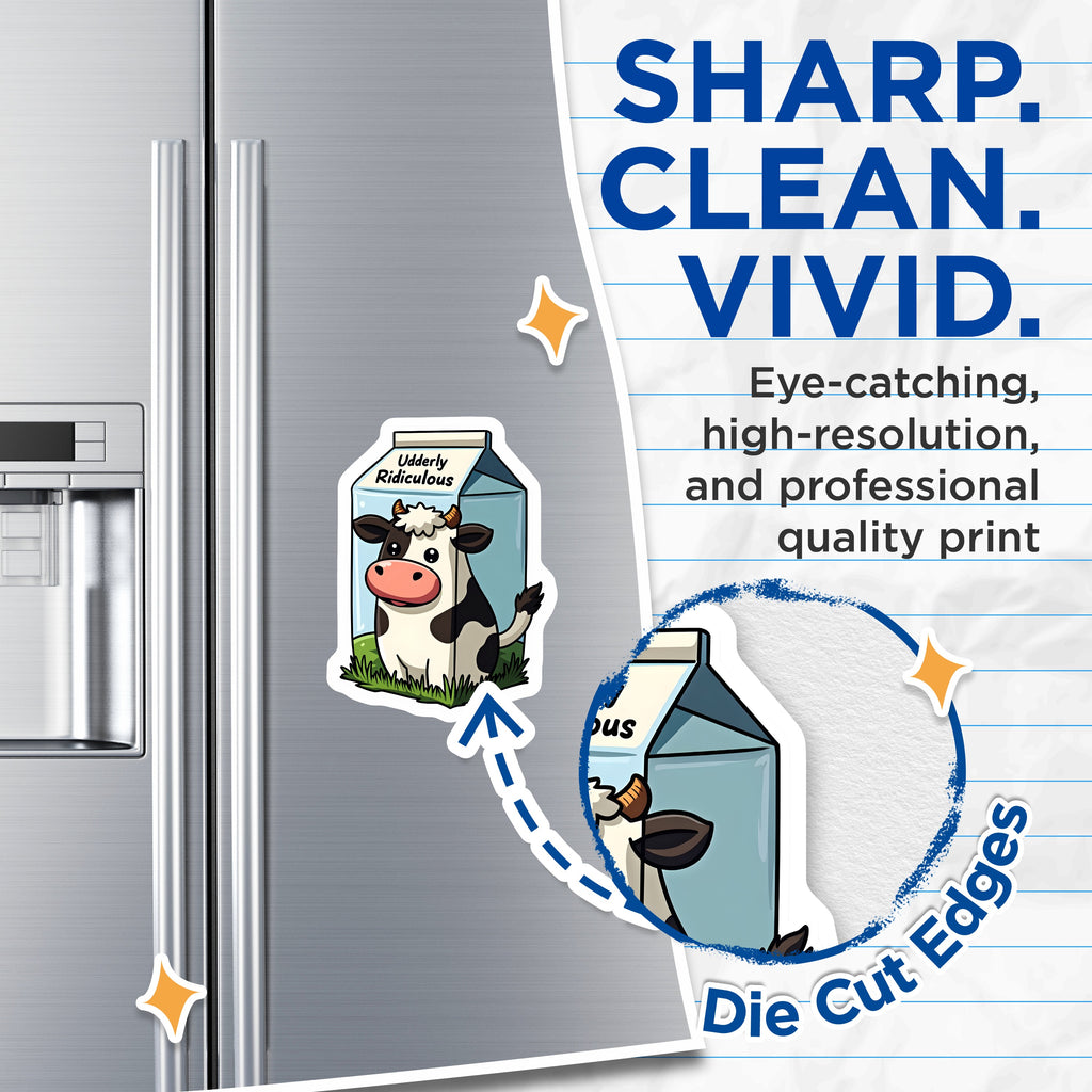(2 Pack) Udderly Ridiculous Cow Pun Magnets - Funny Animal Humor - Kitchen Refrigerator Decor - 5 Inches On Longest Side - Thick Durable Magnet - Made in USA - MAG36662