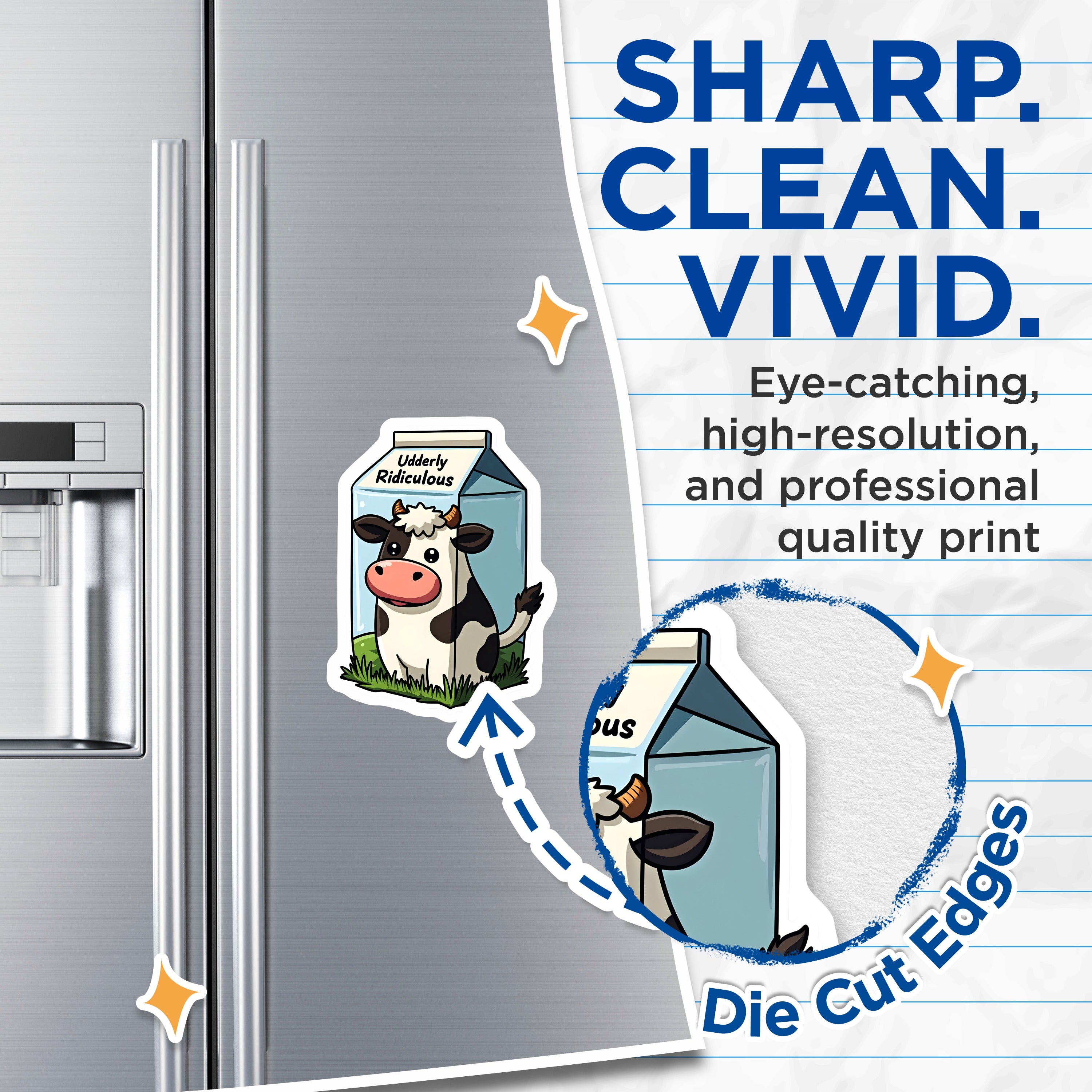 (2 Pack) Udderly Ridiculous Cow Pun Magnets - Funny Animal Humor - Kitchen Refrigerator Decor - 5 Inches On Longest Side - Thick Durable Magnet - Made in USA - MAG36662