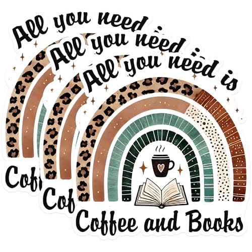 (3 Pack) Coffee and Books Decals - Reader Sticker - Book Lover Decal - 3 Inches On Longest Side - Easy Peel & Apply - Made in USA - 3MCS1577