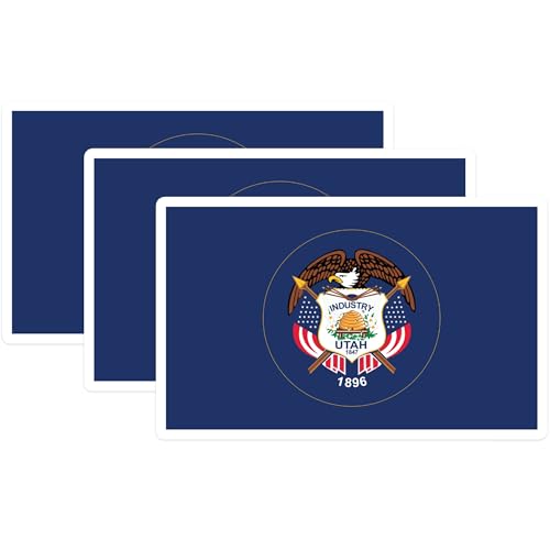 (3 Pack) Utah State Flag Decals - Laptop Decals - US State Decal - 3 Inches On Longest Side - Easy Peel & Apply - Made in USA - 3MCS0216