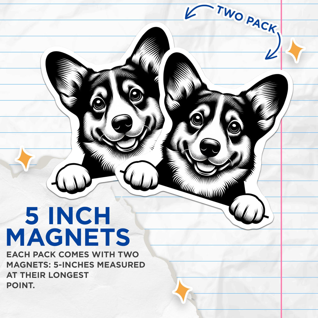 (2 Pack) Corgi Dog Magnets - Cute Pet Lover - Refrigerator Decorations - 5" On Longest Side - Premium Magnet - for Cars, Refrigerators, Toolboxes, Lockers - Made in USA - MAG15901