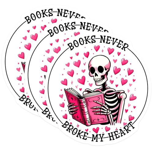 (3 Pack) Skeleton Reader Decals - Book Lover - Heart Decals - Laptop Decal - 3 Inches On Longest Side - Easy Peel & Apply - Made in USA - 3MCS8538