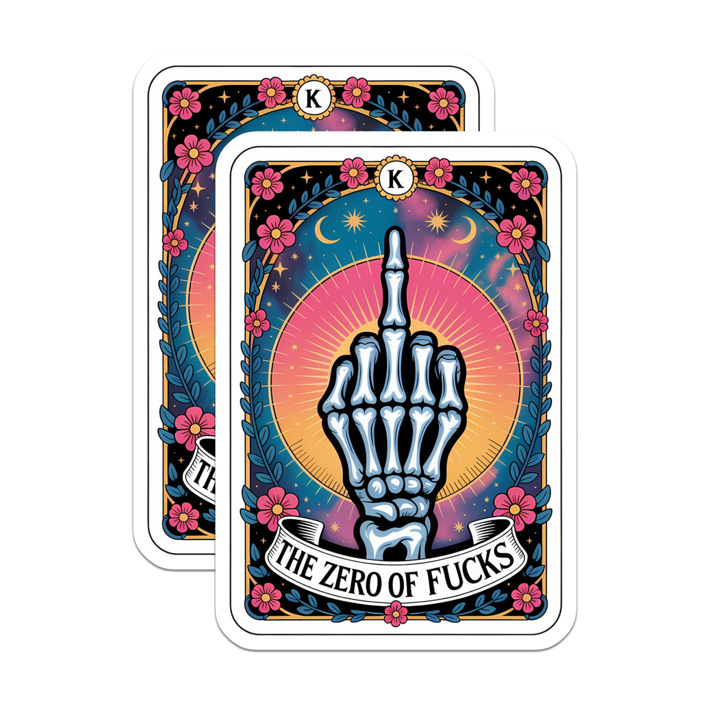 (2 Pack) Skeleton Middle Finger Magnets - Zero Fucks Tarot Card Art - Sarcastic Edgy Rebellious Decor - 5 Inches On Longest Side - Thick Durable Magnet - Made in USA - MAG22229