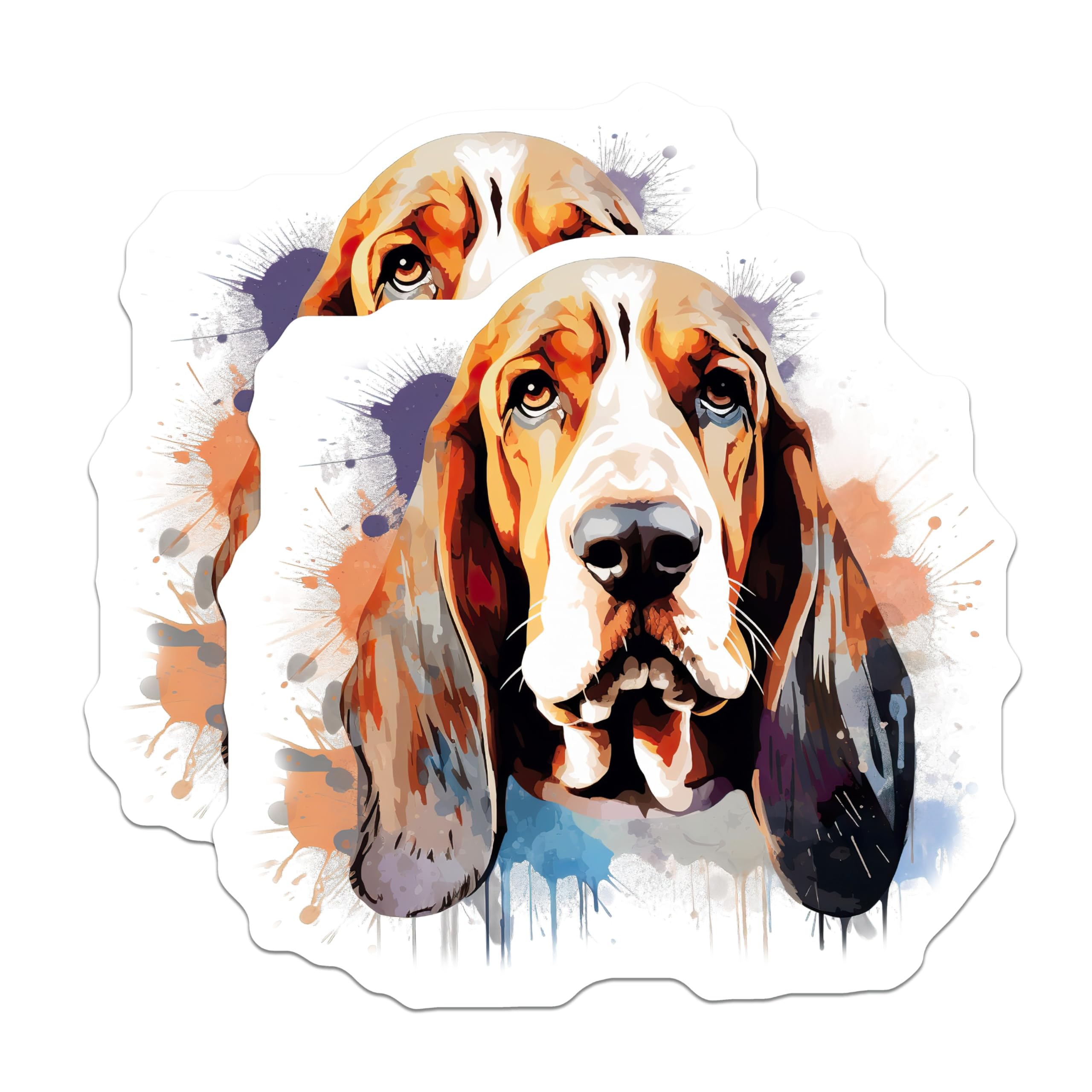 (2 Pack) Basset Hound Dog Magnets - Watercolor Dog Art - Pet Lover Fridge Display - 5 Inches On Longest Side - Thick Durable Magnet - Made in USA - MAG23545