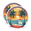 (2 Pack) Tropical Beach Sunset Magnets - Palm Tree Ocean Wave - Retro Summer Vacation Vibe - Coastal Decor - 5 Inches On Longest Side - Thick Durable Magnet - Made in USA - MAG36085