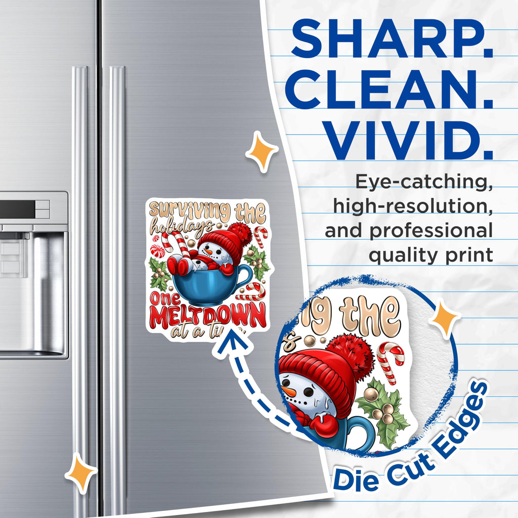 (2 Pack) Surviving Holidays Magnets - Funny Christmas Meltdown Decor - Sarcastic Xmas Refrigerator Humor - 5 Inches On Longest Side - Thick Durable Magnet - Made in USA - MAG27101