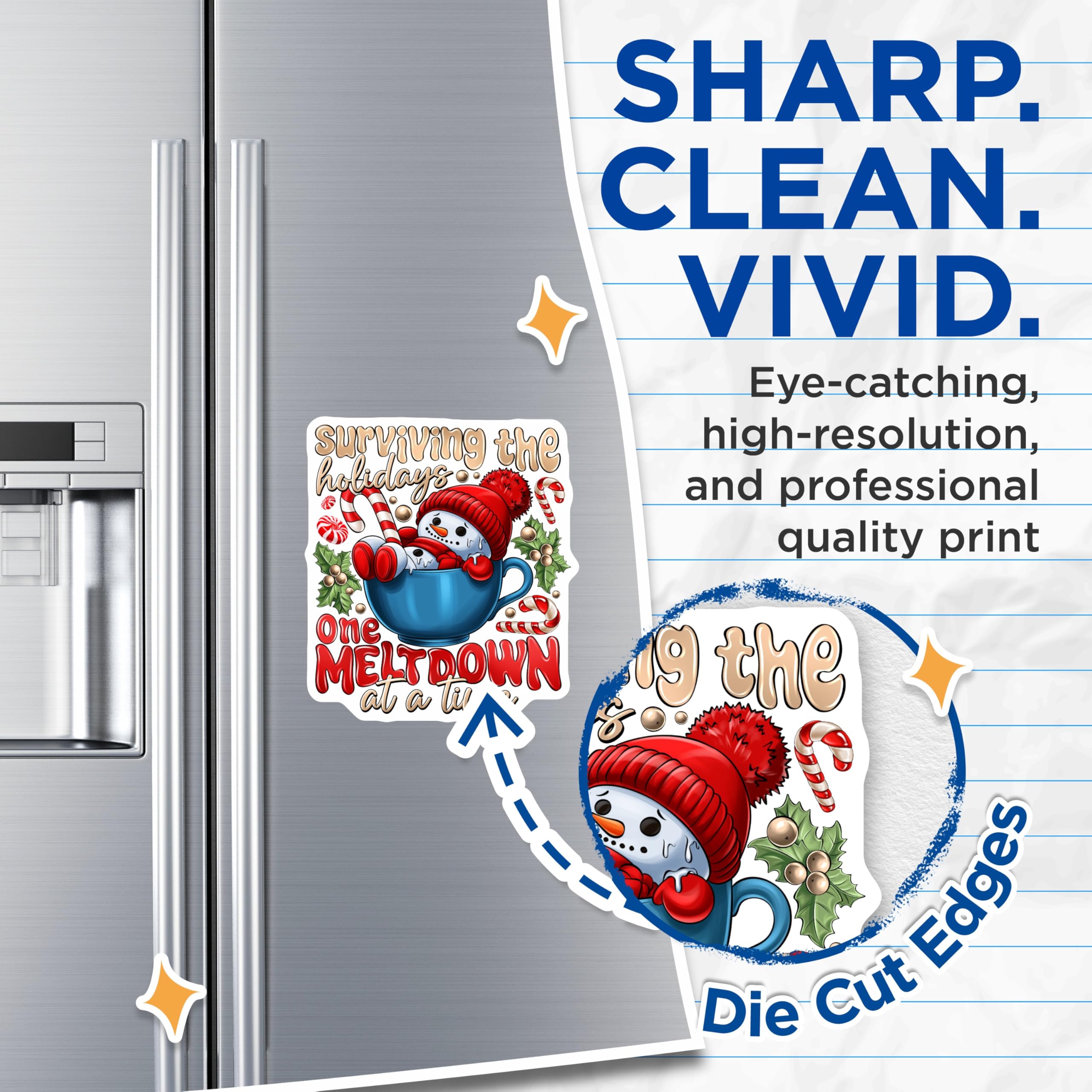 (2 Pack) Surviving Holidays Magnets - Funny Christmas Meltdown Decor - Sarcastic Xmas Refrigerator Humor - 5 Inches On Longest Side - Thick Durable Magnet - Made in USA - MAG27101