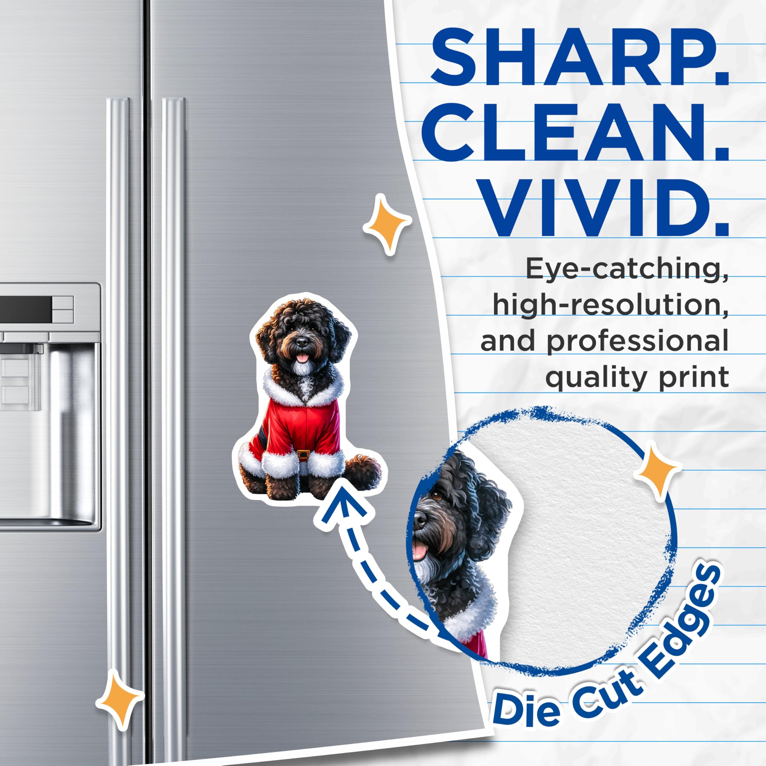 (2 Pack) Santa Doodle Dog Magnets - Christmas Pet Decorations - Holiday Refrigerator Art for Dog Owners - 5 Inches On Longest Side - Thick Durable Magnet - Made in USA - MAG25822