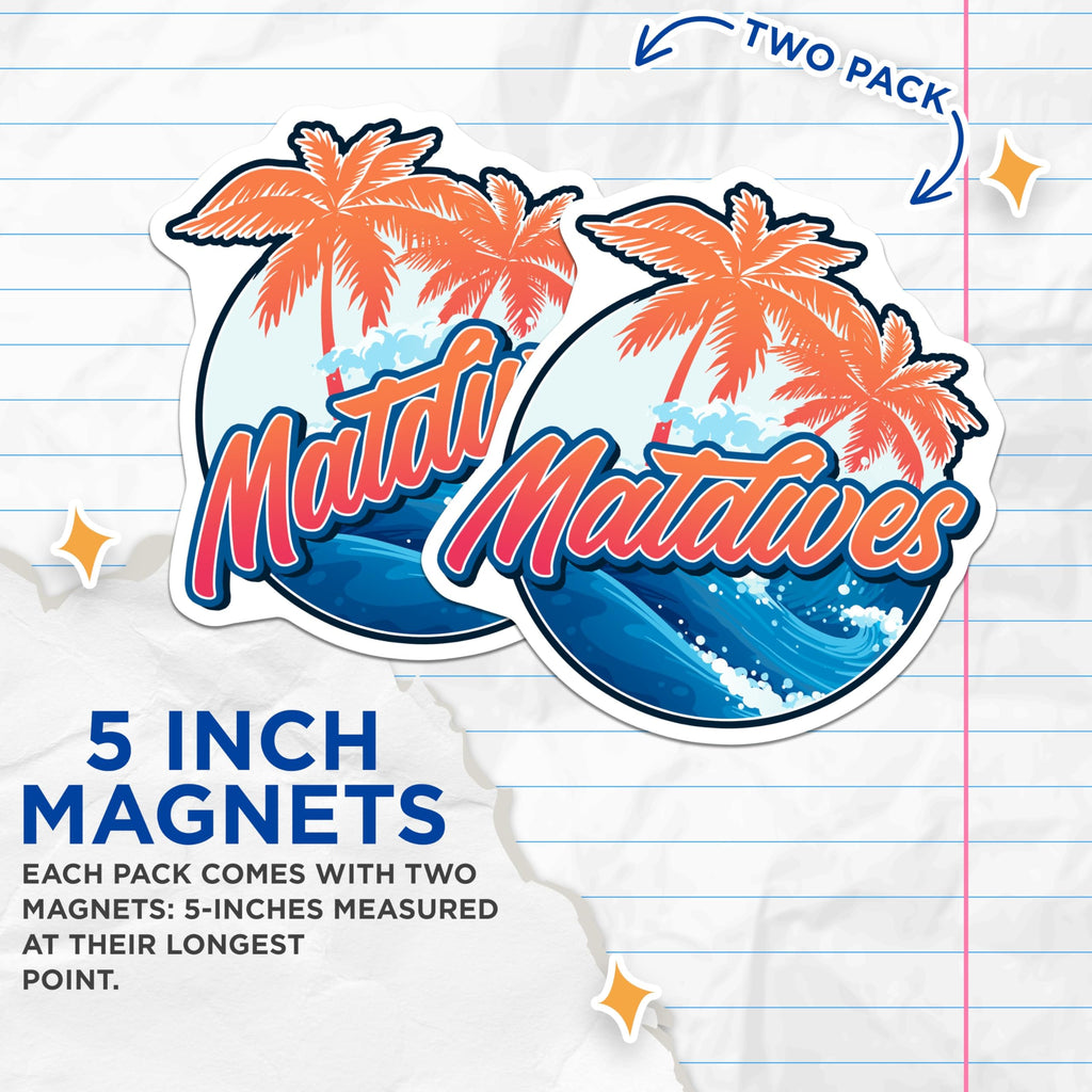(2 Pack) Maldives Magnets - Island Paradise - Tropical Palm Tree Refrigerator Magnets - 5" On Longest Side - Premium Magnet - for Cars, Refrigerators, Toolboxes, Lockers - Made in USA - MAG17958