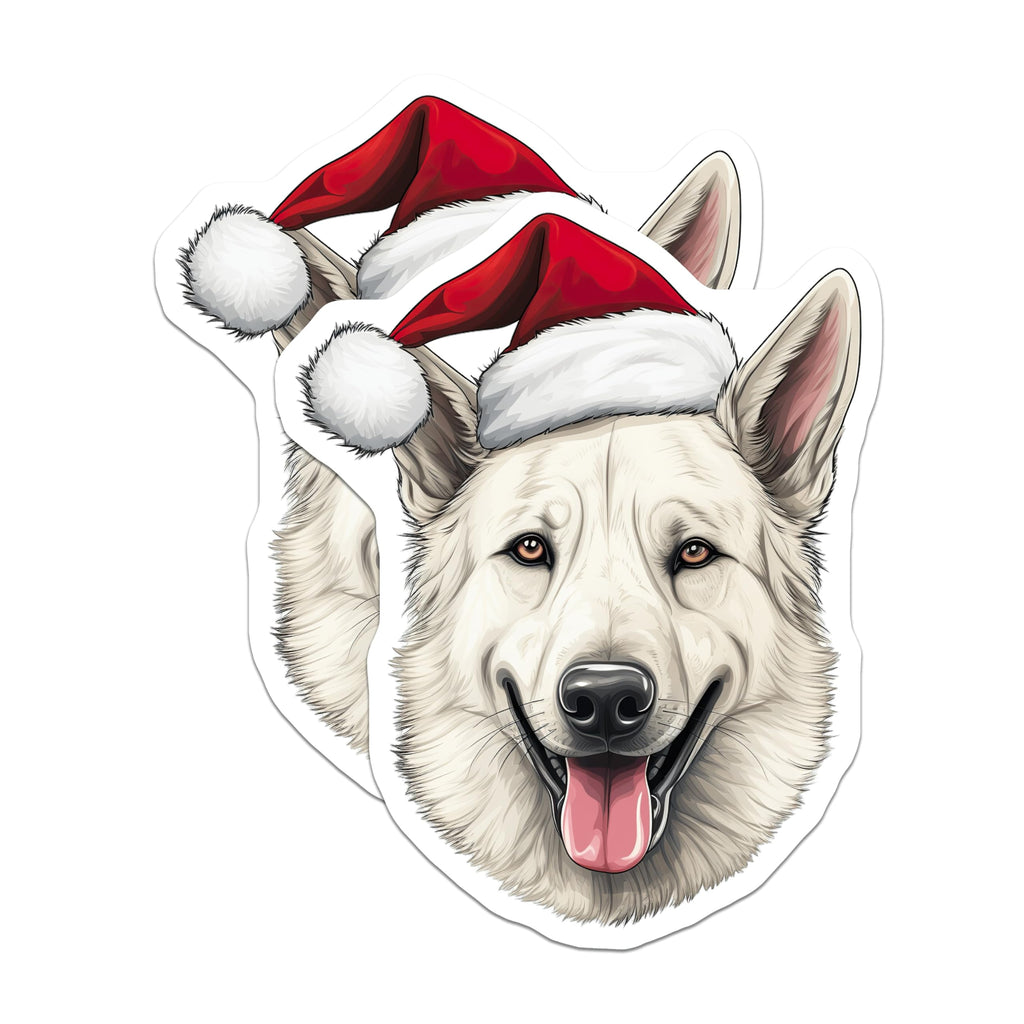 (2 Pack) White German Shepherd Christmas Magnets - Dog Holiday Decor - Pet Lover Home Accent - 5 Inches On Longest Side - Thick Durable Magnet - Made in USA - MAG26324