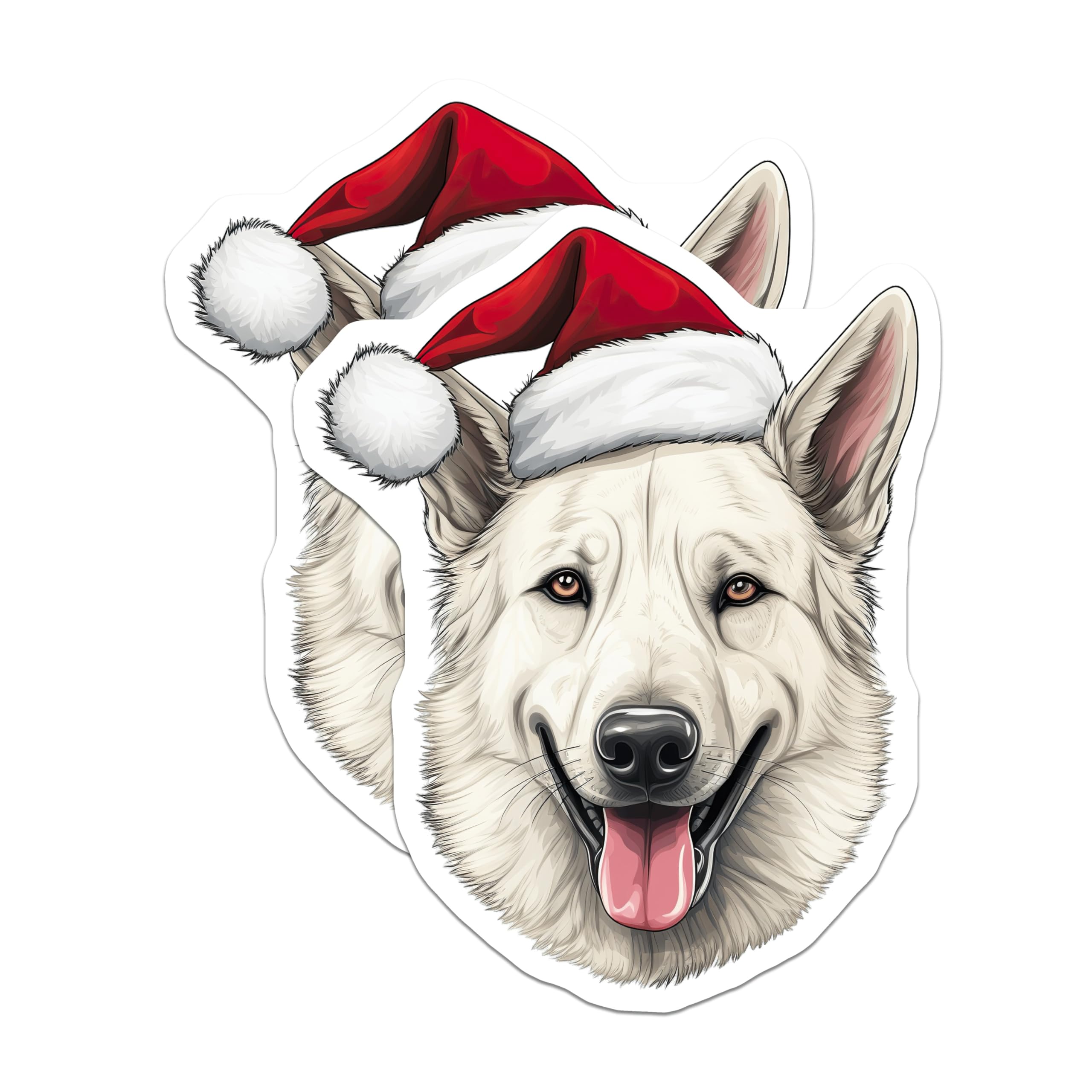(2 Pack) White German Shepherd Christmas Magnets - Dog Holiday Decor - Pet Lover Home Accent - 5 Inches On Longest Side - Thick Durable Magnet - Made in USA - MAG26324