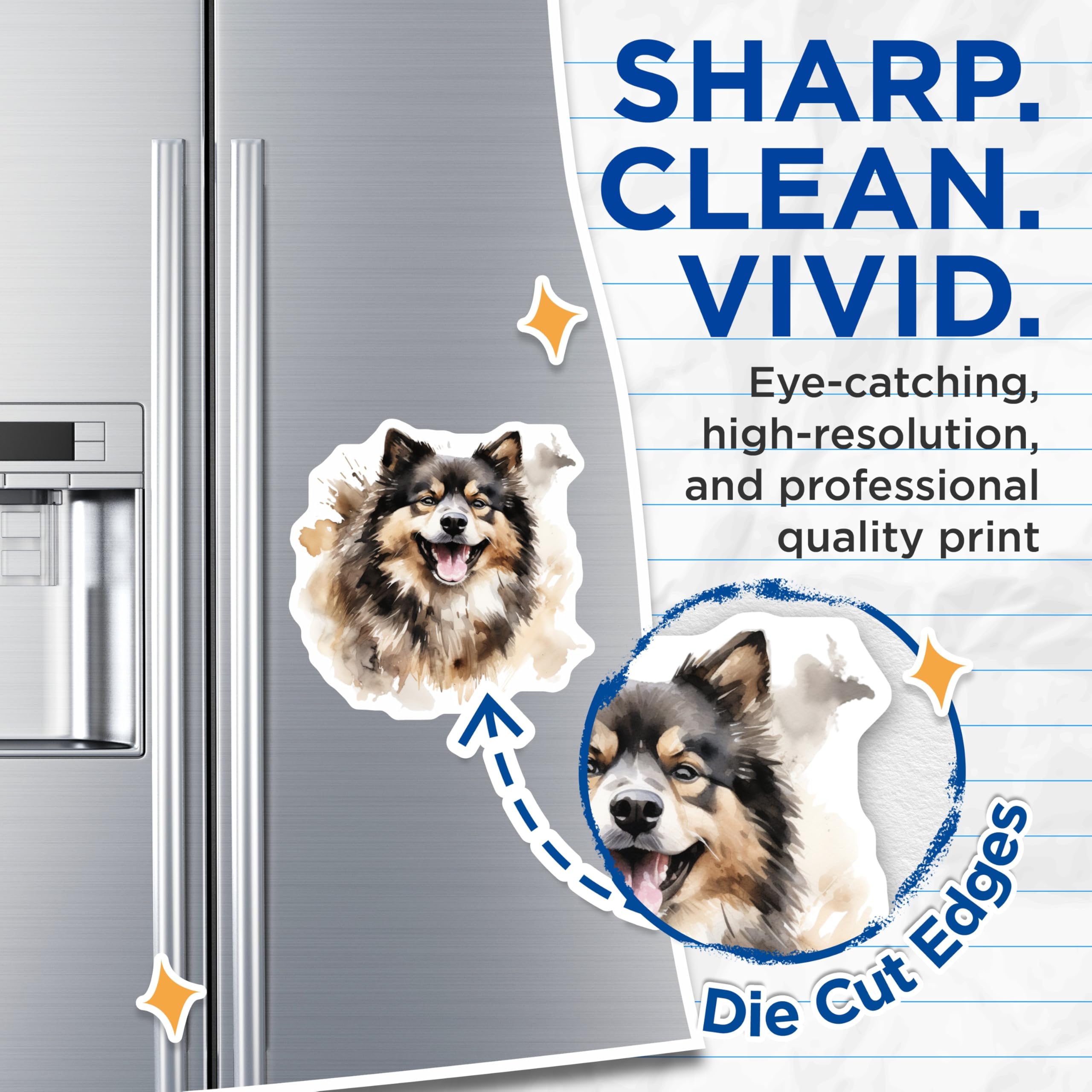 (2 Pack) Watercolor Fluffy Dog Magnets - Cute Pet Lover Decor - Animal Art Fridge Kitchen Magnets - 5 Inches On Longest Side - Thick Durable Magnet - Made in USA - MAG29899