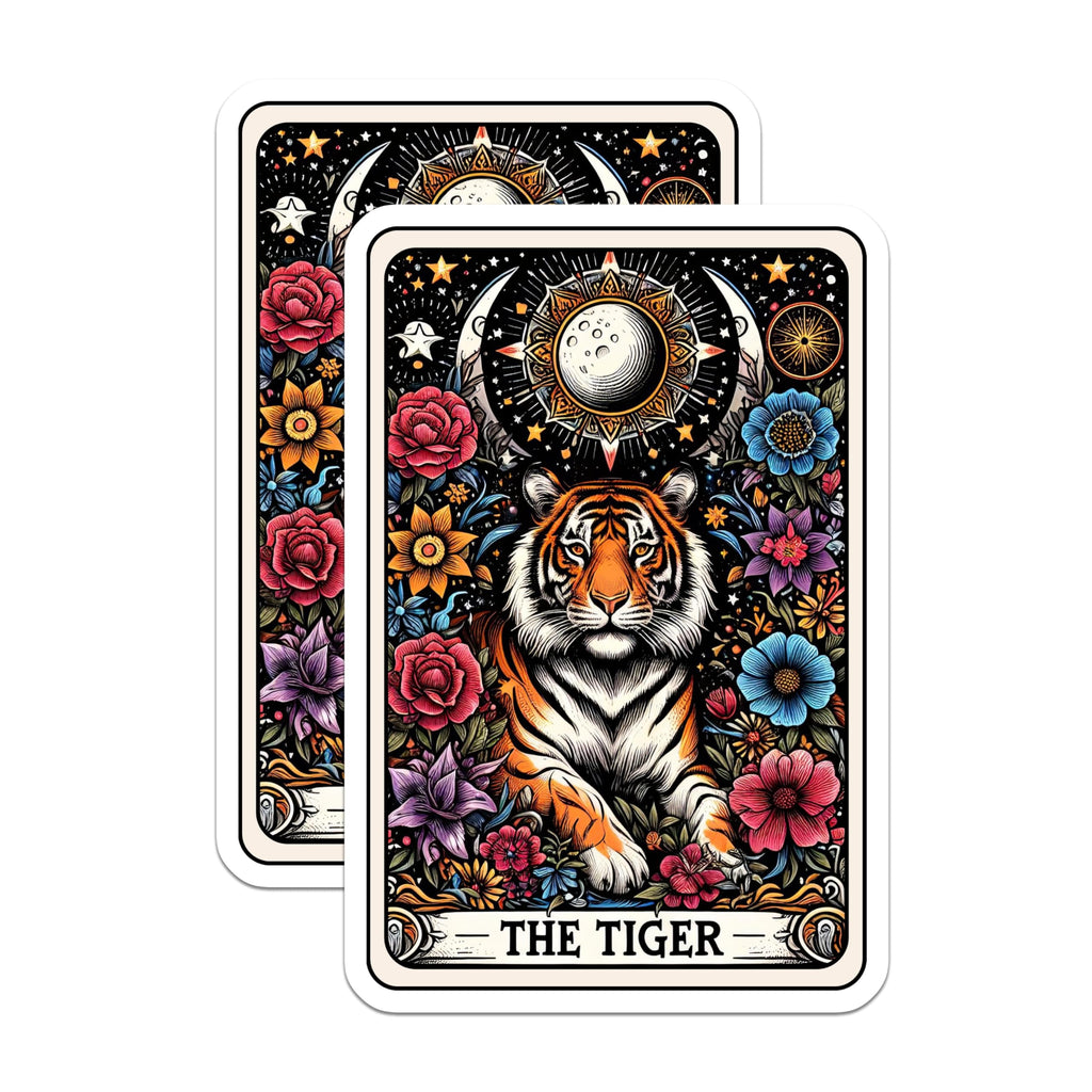 (2 Pack) Tiger Zodiac Magnets - Astrology Art - Colorful Tiger Illustration - Floral - 5" On Longest Side - for Cars, Fridges, Toolboxes - Made in USA - MAG4491