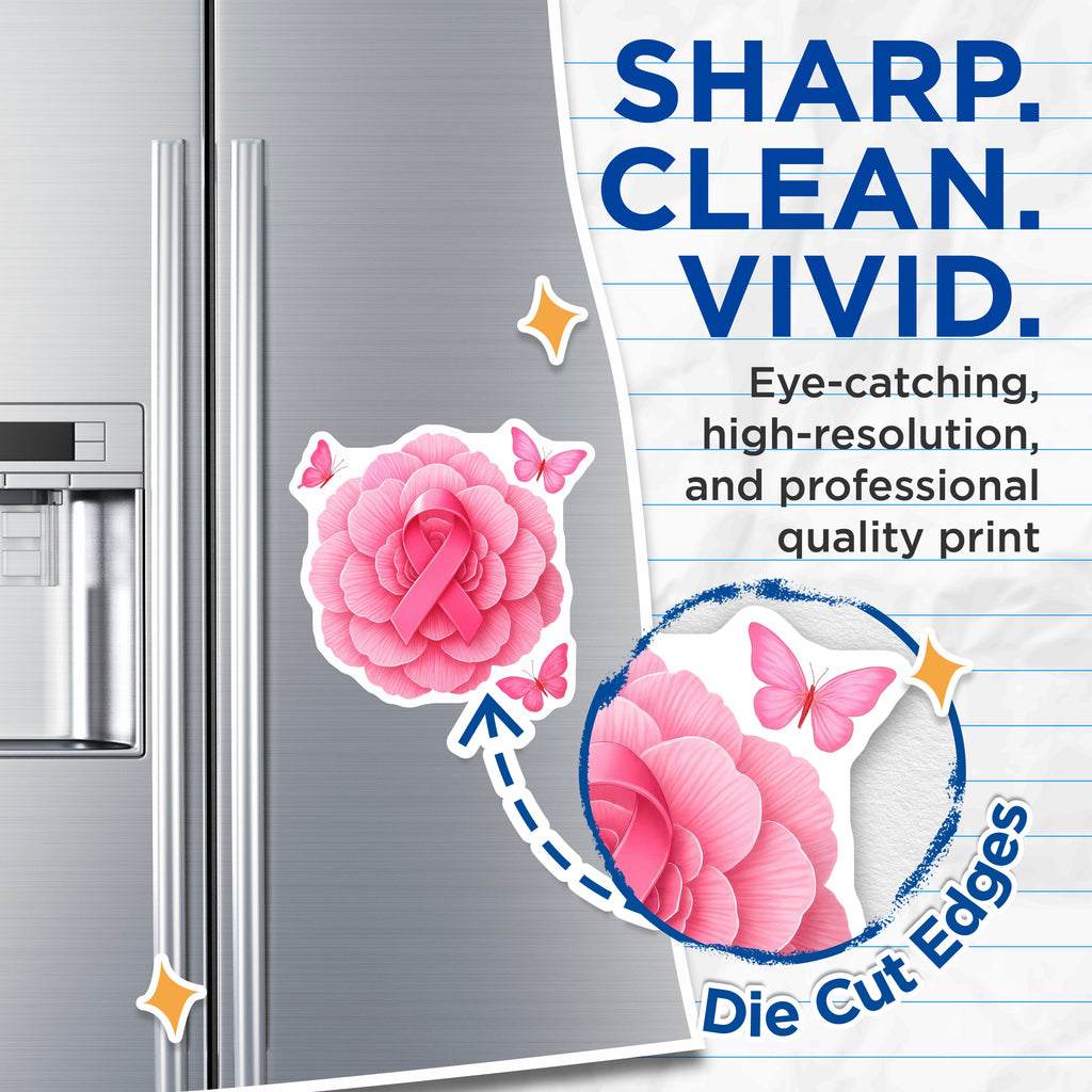 (2 Pack) Breast Cancer Awareness Magnets - Pink Ribbon Floral Support - Survivor Fighter Advocacy Decor - 5 Inches On Longest Side - Thick Durable Magnet - Made in USA - MAG39411