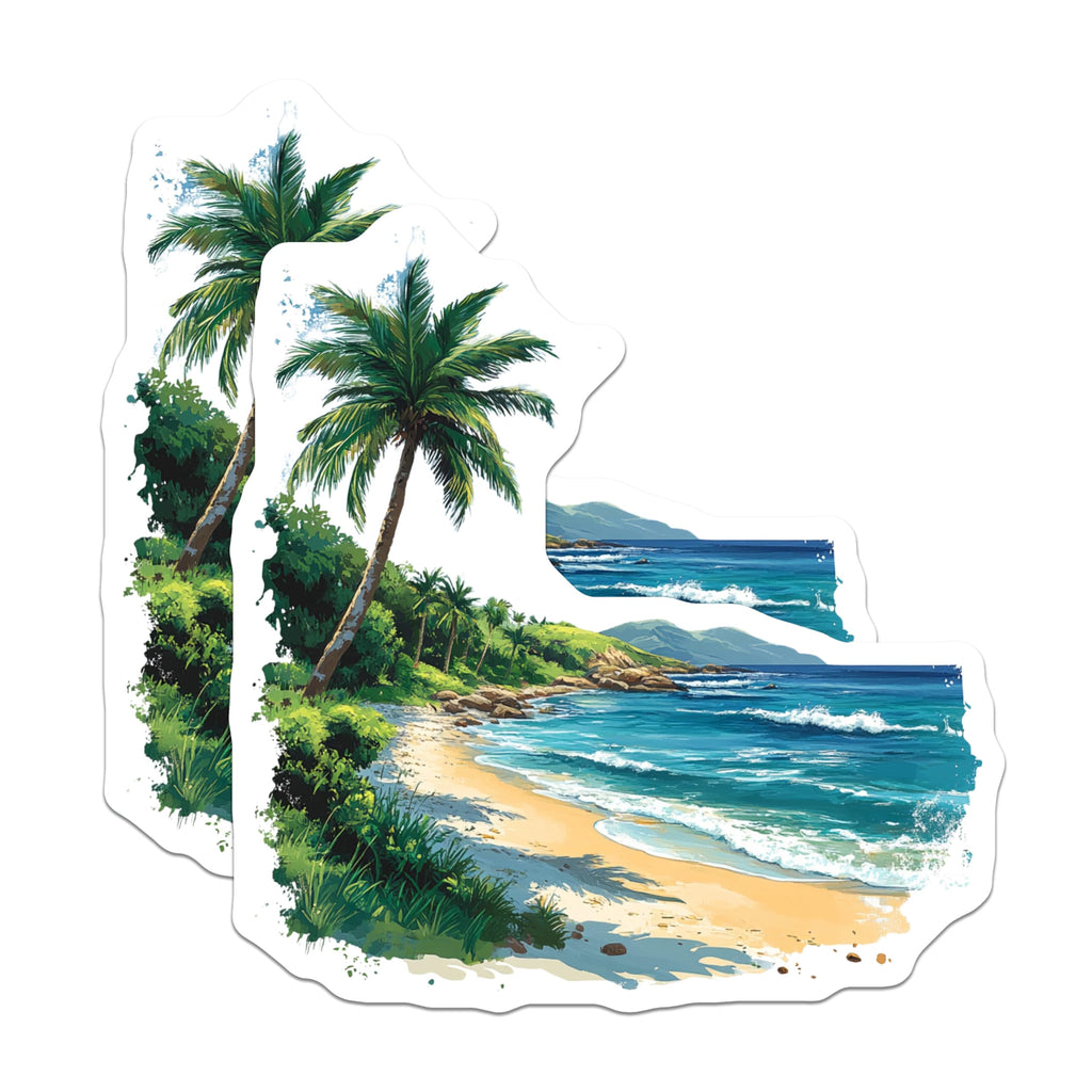 (2 Pack) Tropical Beach Magnets - Ocean Scenery Decor - Palm Tree Landscape - 5 Inches On Longest Side - Thick Durable Magnet - Made in USA - MAG23547